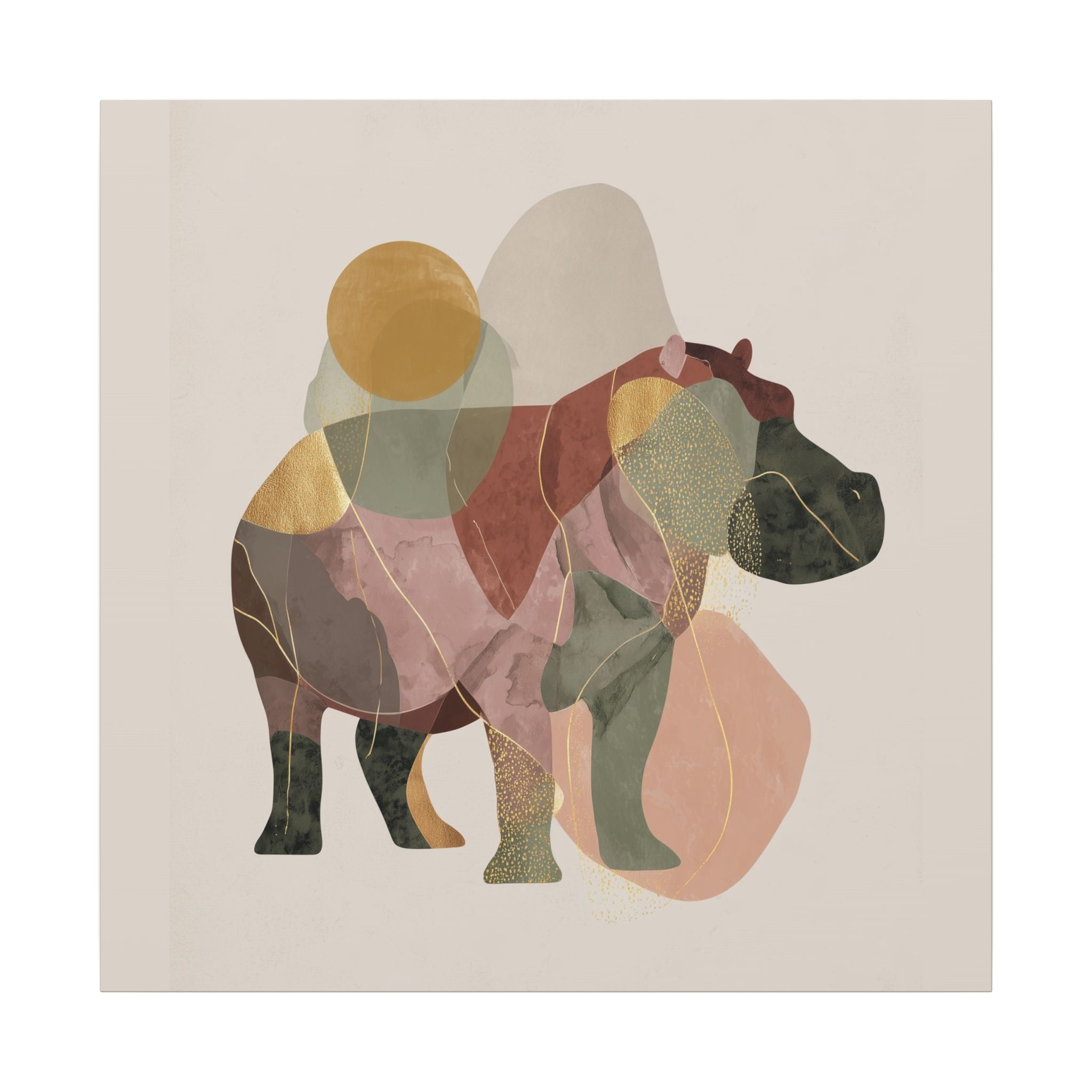 Fragmented Hippo: Geometric Abstraction, Earthy Mosaic Composition   |    Custom Orders Available