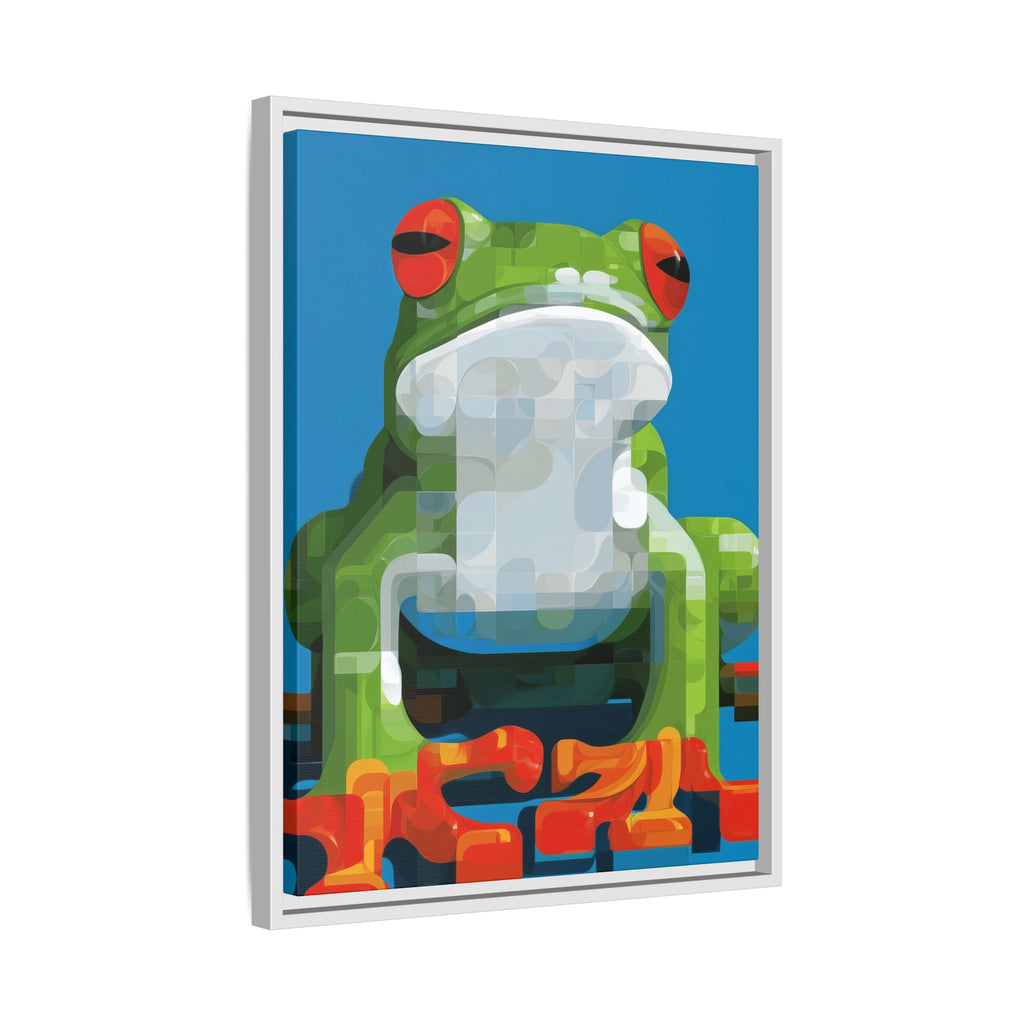Pixel Frog Framed Print : Geometric Digital Art, Mosaic Amphibian Portrait   |  Personalized & Custom Orders Available
