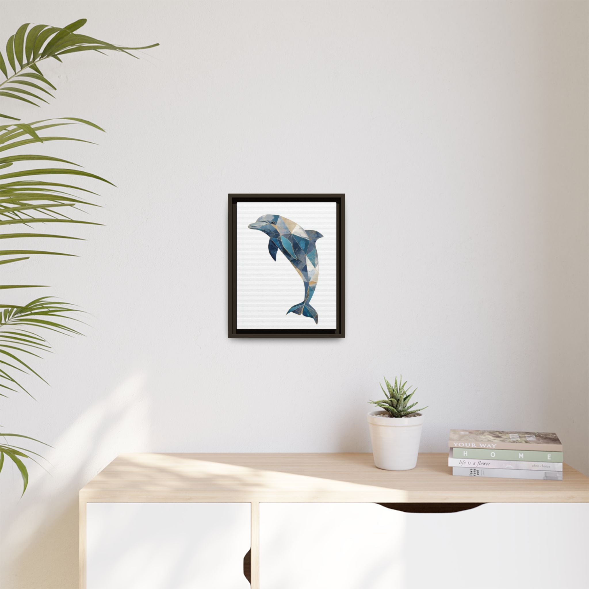 Geometric Dolphin Mosaic Framed Print , Contemporary Marine Art   |  Personalized & Custom Orders Available