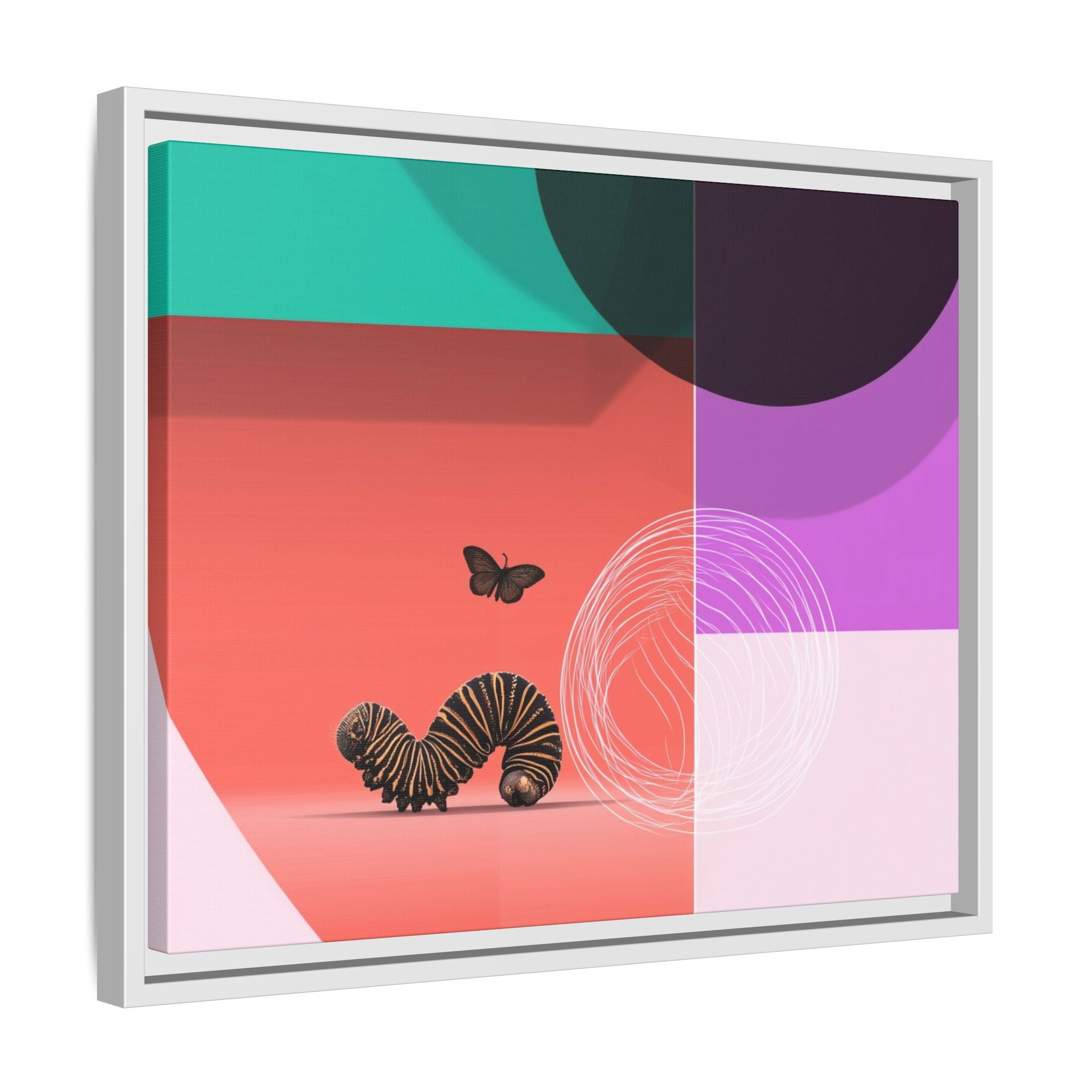 Striped Caterpillar and Butterfly Framed Print , Mid-Century Modern Color Blocks   |  Personalized & Custom Orders Available