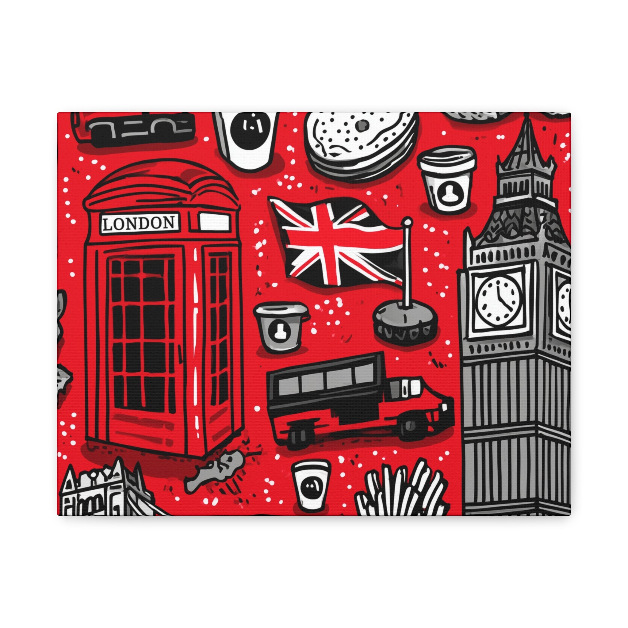 London-Themed Canvas Art, Wall Decor, Home Office Artwork, UK Travel Gift, British Culture Decor, Red and Black Design