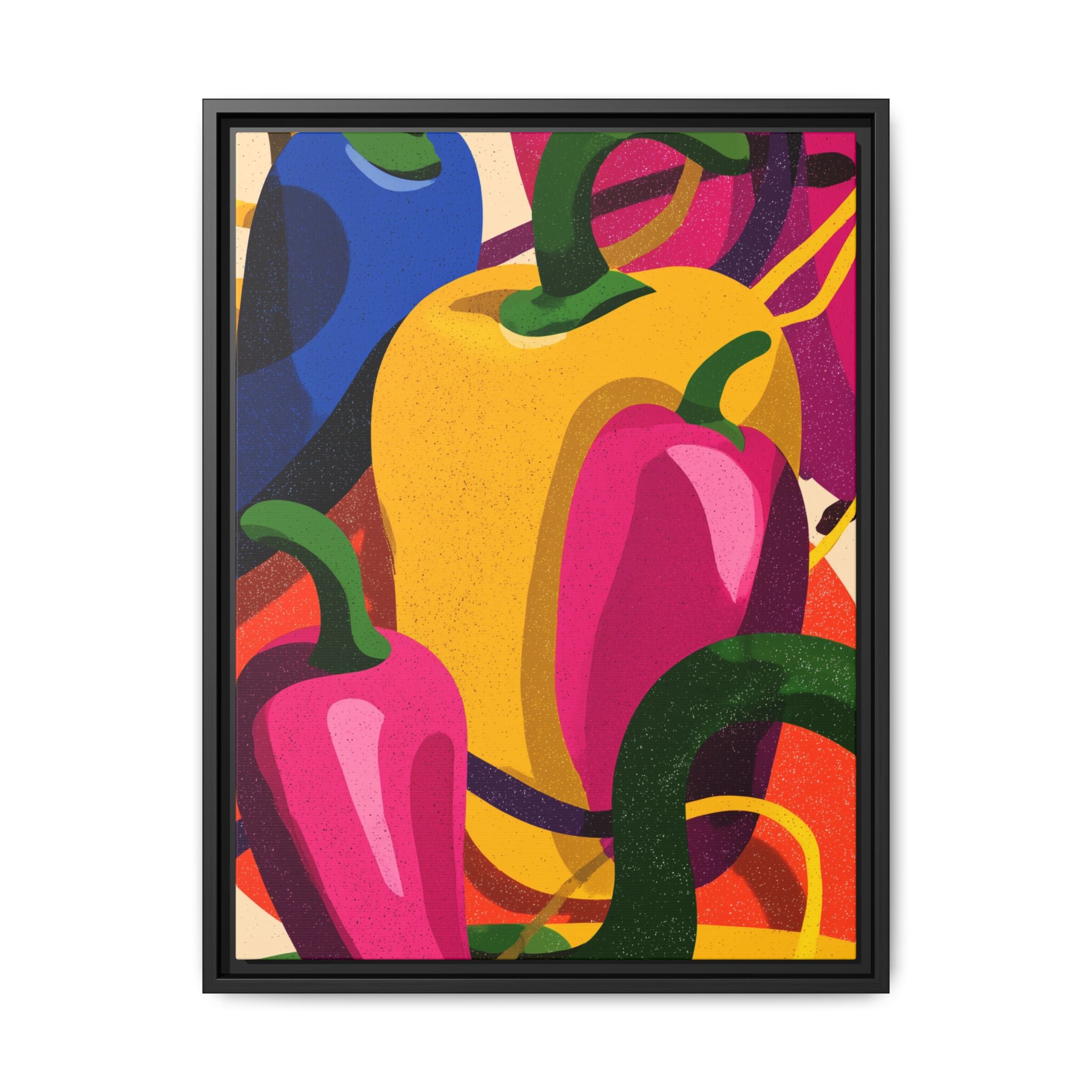 Canvas Art, Abstract Geometric Bell Peppers, Framed Wall Decor Print, Kitchen Wall Art, Modern Home Decor, Foodie Gift