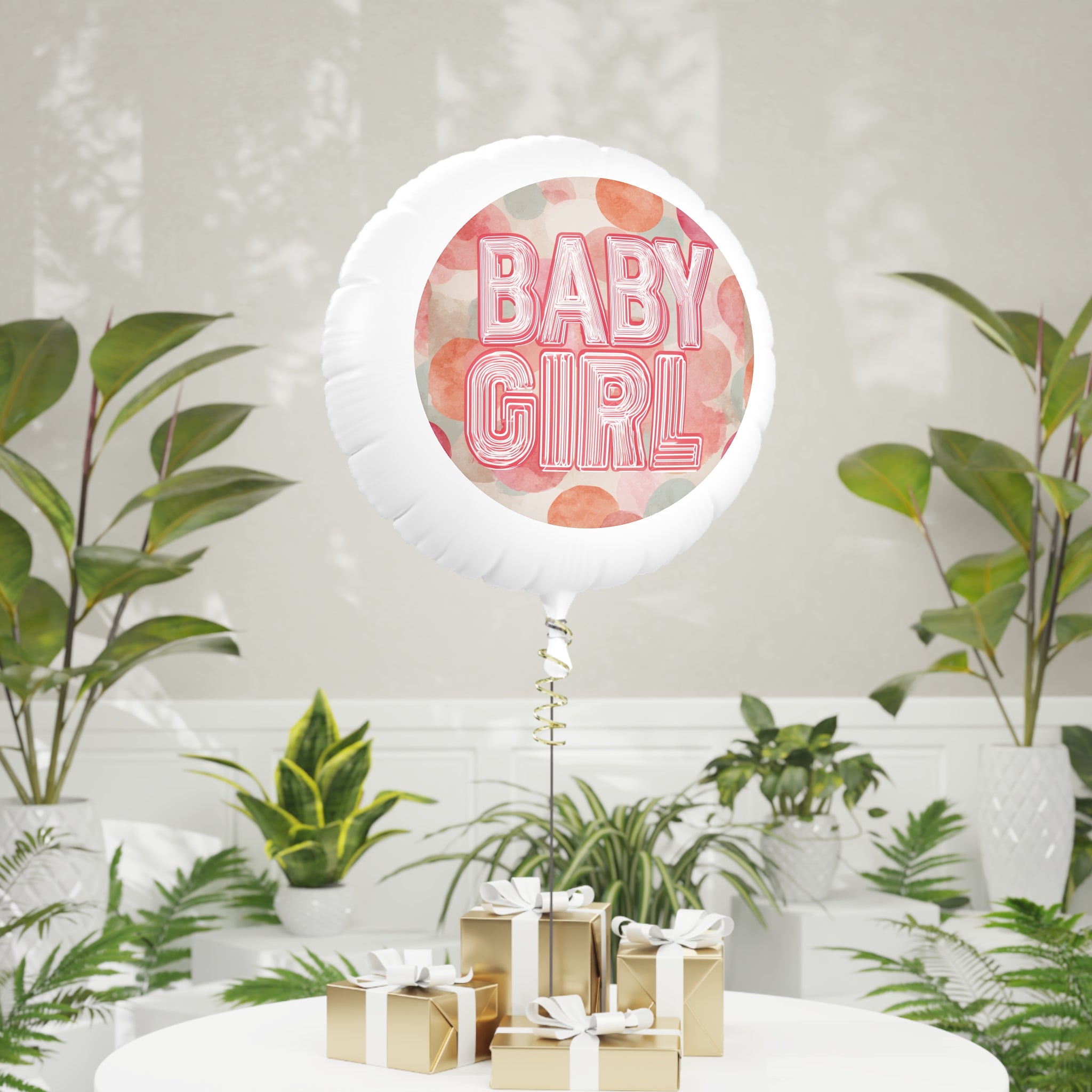 Baby Girl Mylar Helium Balloon — Pink Confetti Newborn & Baby Shower Decor