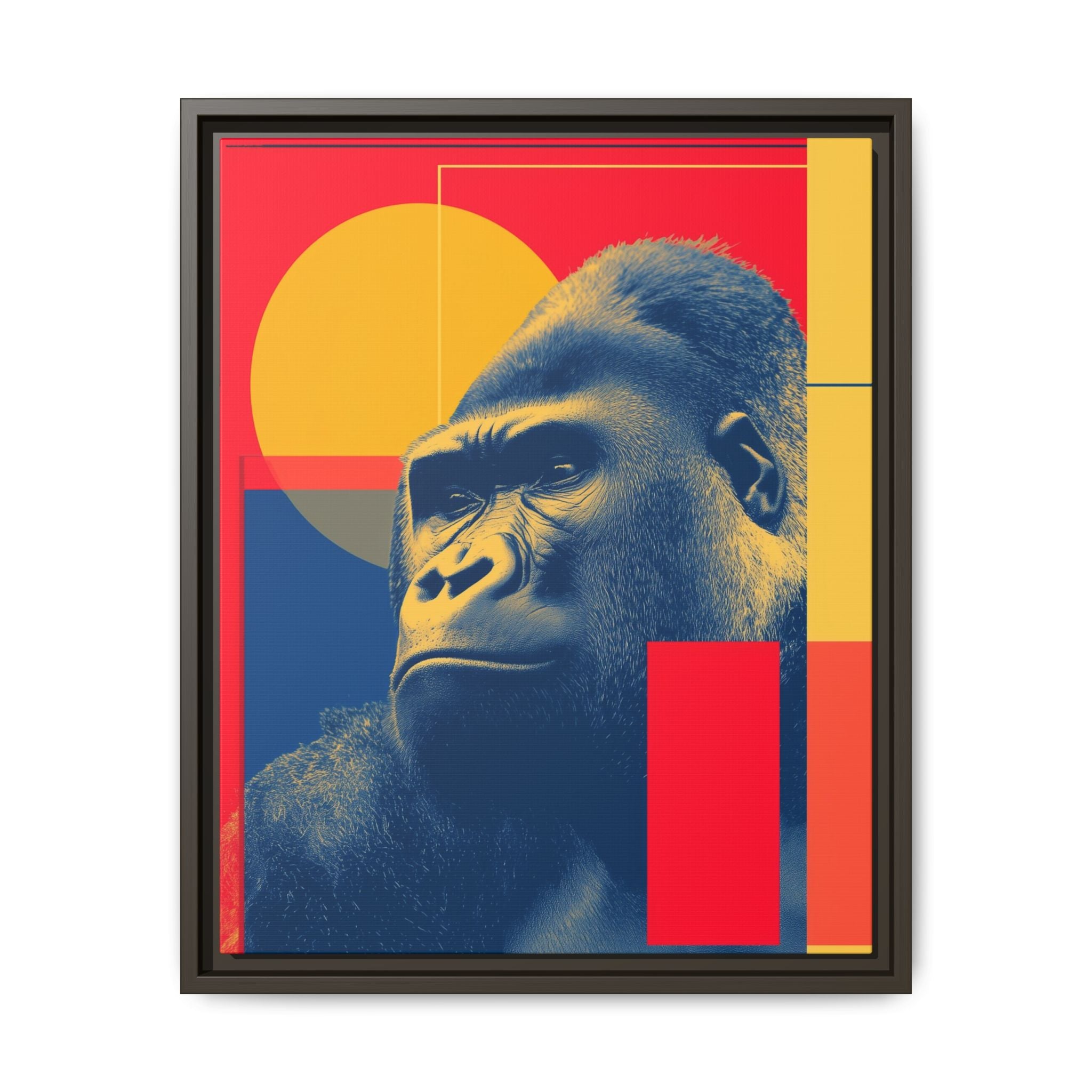 Primal Geometry: Gorilla Portrait in Blue and Yellow, Pop Art Graphic Design   |  Personalized & Custom Orders Available