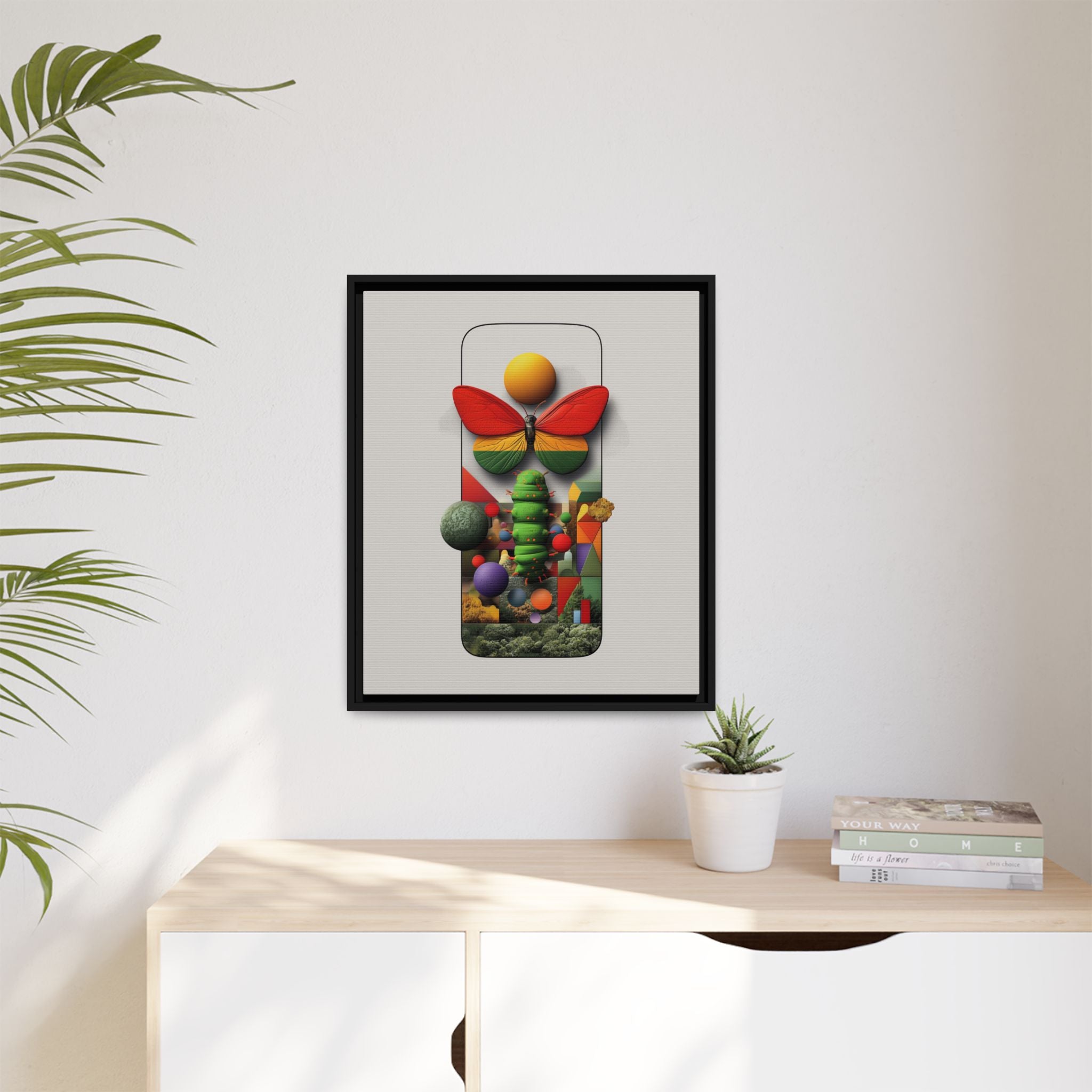 Metamorphosis Framed Print : Geometric Nature Transformation, Vibrant Butterfly Composition   |  Personalized & Custom Orders Available