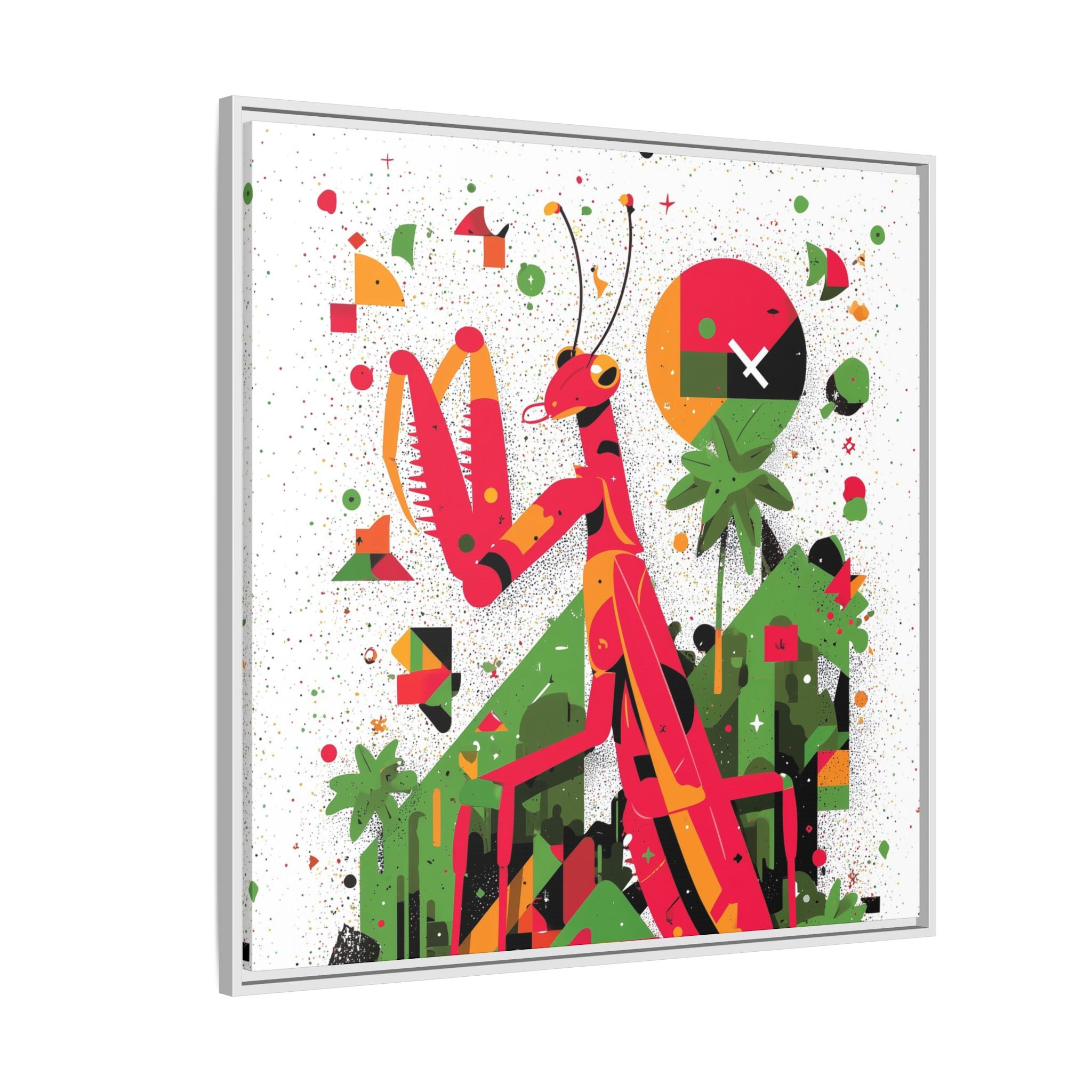 Praying Mantis in Bloom: Geometric Insect Portrait, Abstract Digital Illustration   |    Custom Orders Available