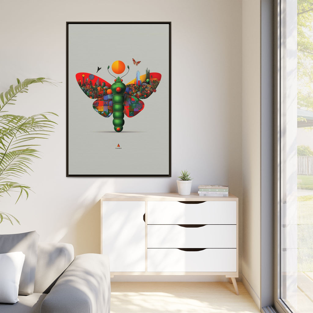Urban Metamorphosis Framed Print: Geometric Cityscape Butterfly, Digital Surrealism Collage   |  Custom Orders Available