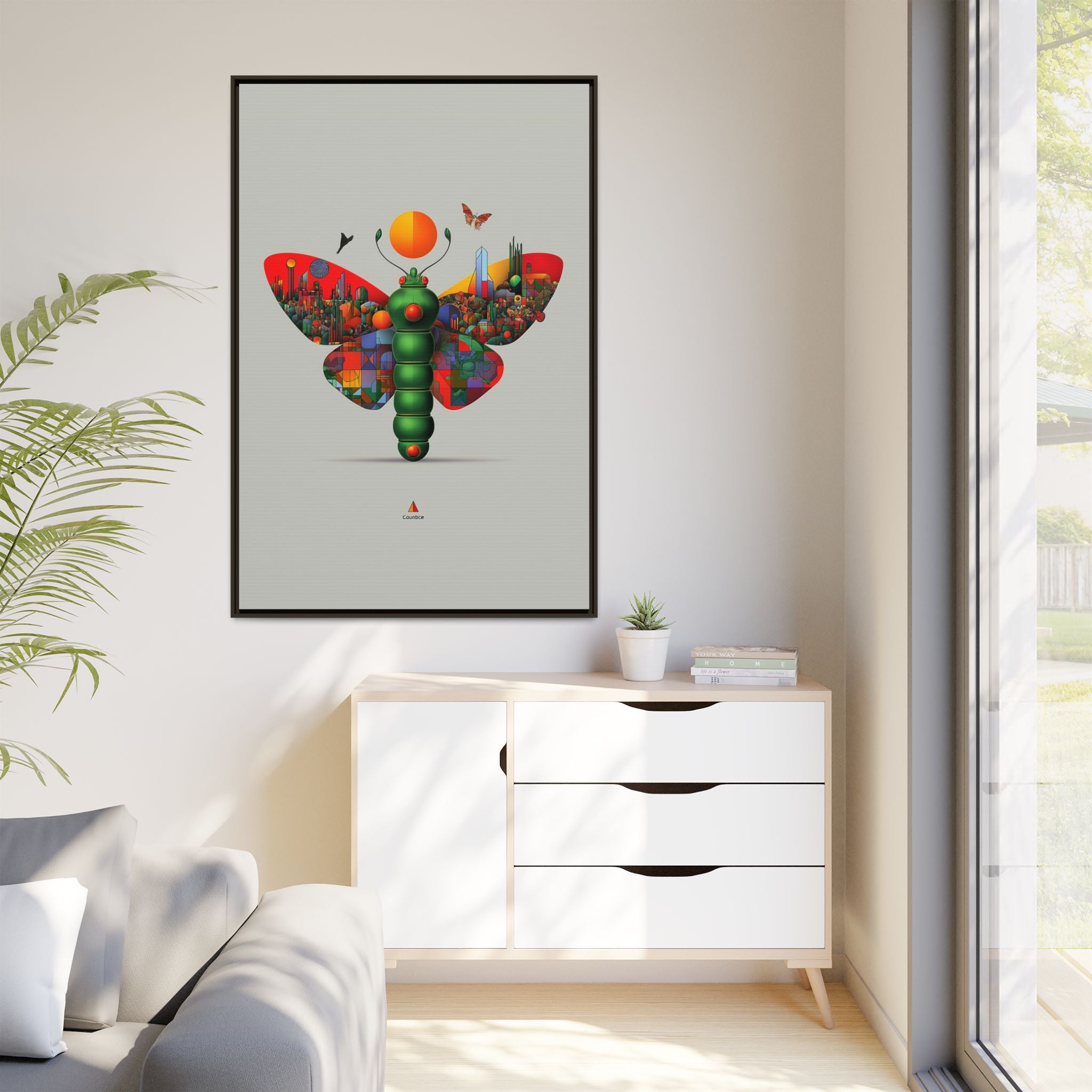 Urban Metamorphosis Framed Print: Geometric Cityscape Butterfly, Digital Surrealism Collage   |  Custom Orders Available