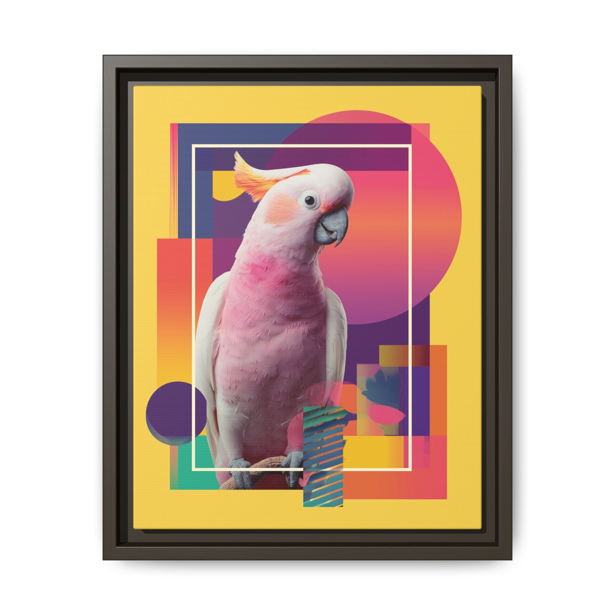 Framed Print, Cockatoo Abstract Geometric Wall Art, Matte Canvas, Colorful Bird Poster, Modern Home Decor, Tropical Animal Painting, Unique