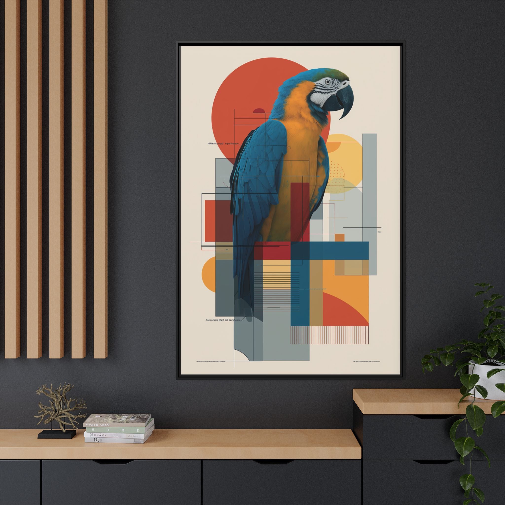 Macaw in Geometric Harmony: Modern Avian Portrait, Architectural Abstract Composition   |    Custom Orders Available