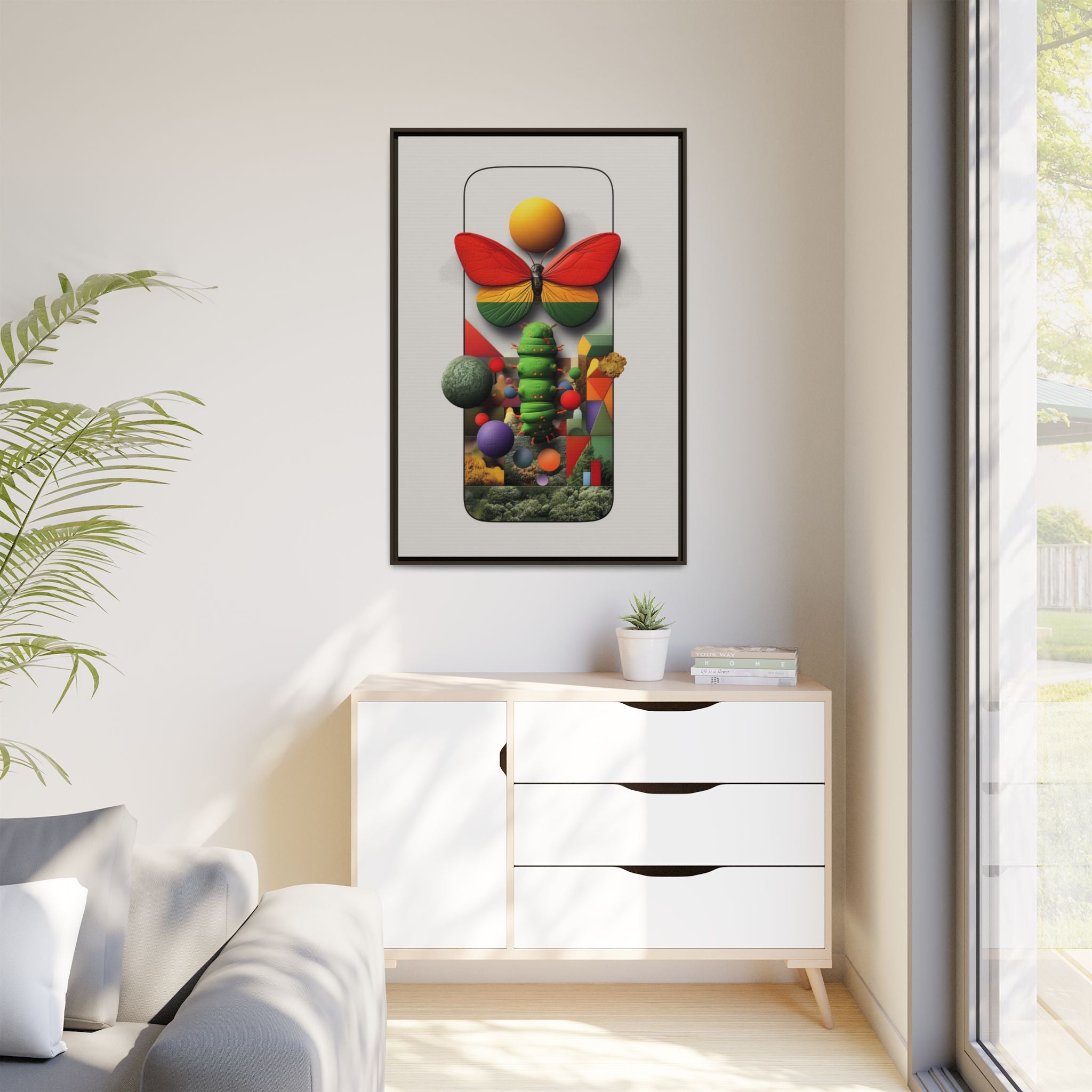 Metamorphosis Framed Print : Geometric Nature Transformation, Vibrant Butterfly Composition   |  Personalized & Custom Orders Available