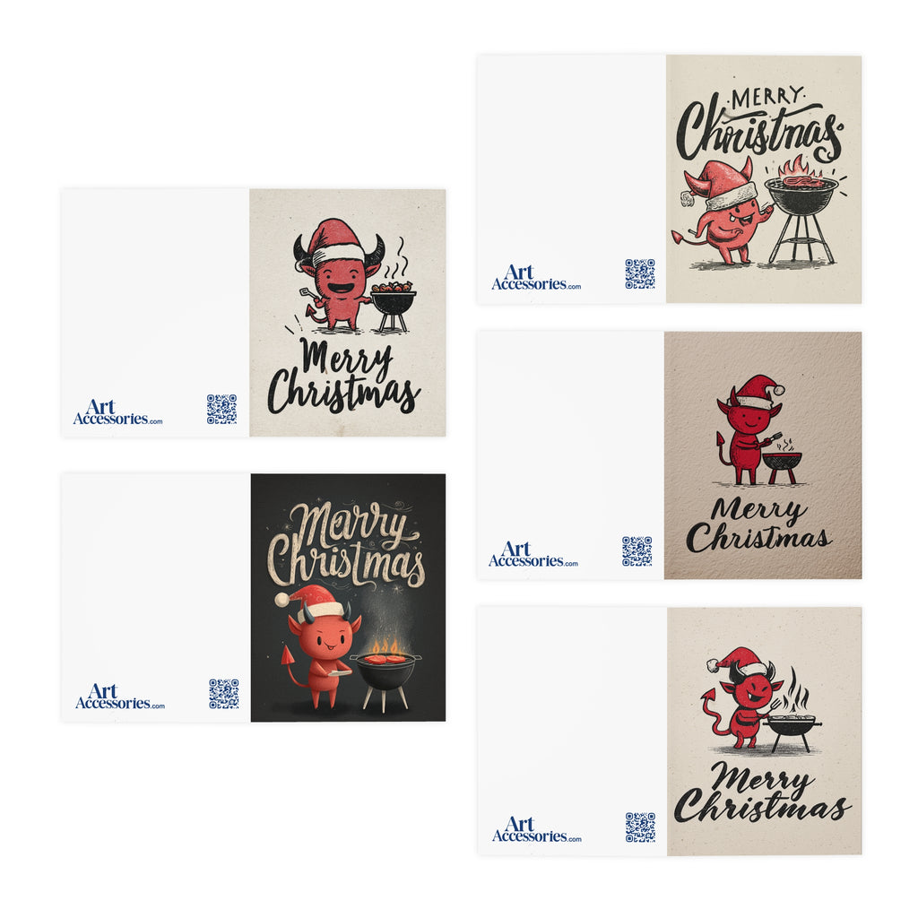 Christmas Greeting Cards 5-Pack | Barbeque BBQ Devil Christmas, Gift for Dad