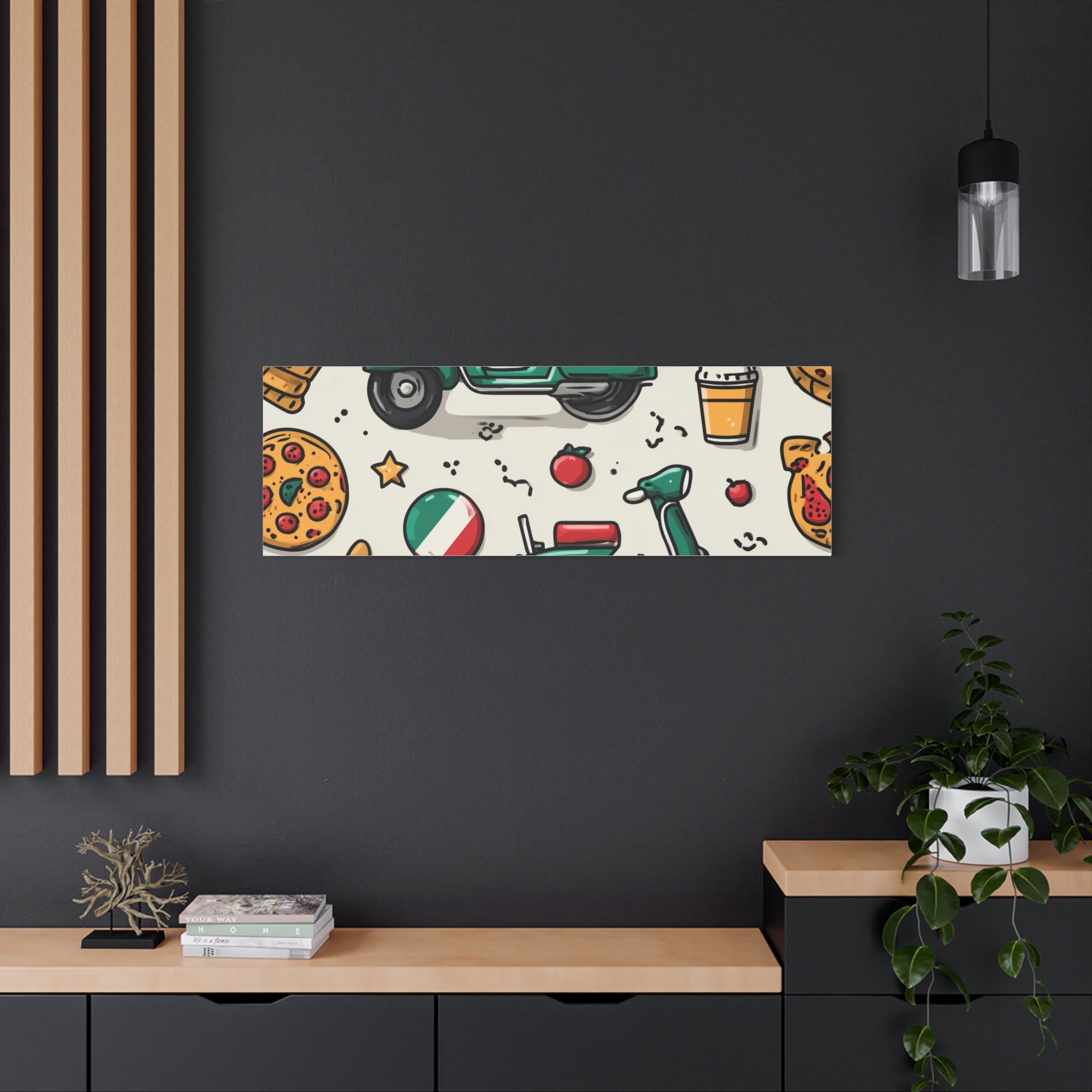 Vibrant Travel Nostalgia Canvas Art, Scooter Decor, Foodie Wall Art, Fun Home Decor, Gift for Adventurers, Kitchen Wall Hanging