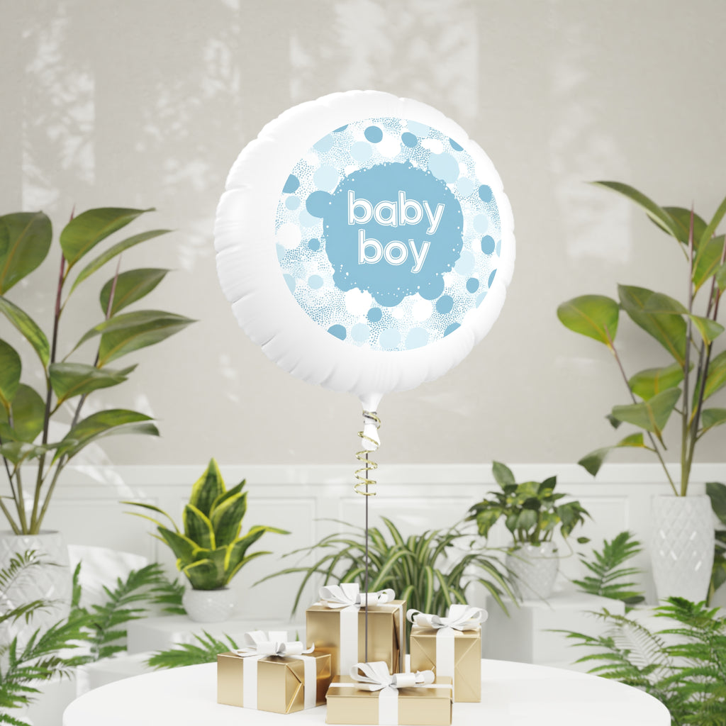 Baby Boy Mylar Helium Balloon — Blue Polka Dot Gender Reveal & Baby Shower Decoration