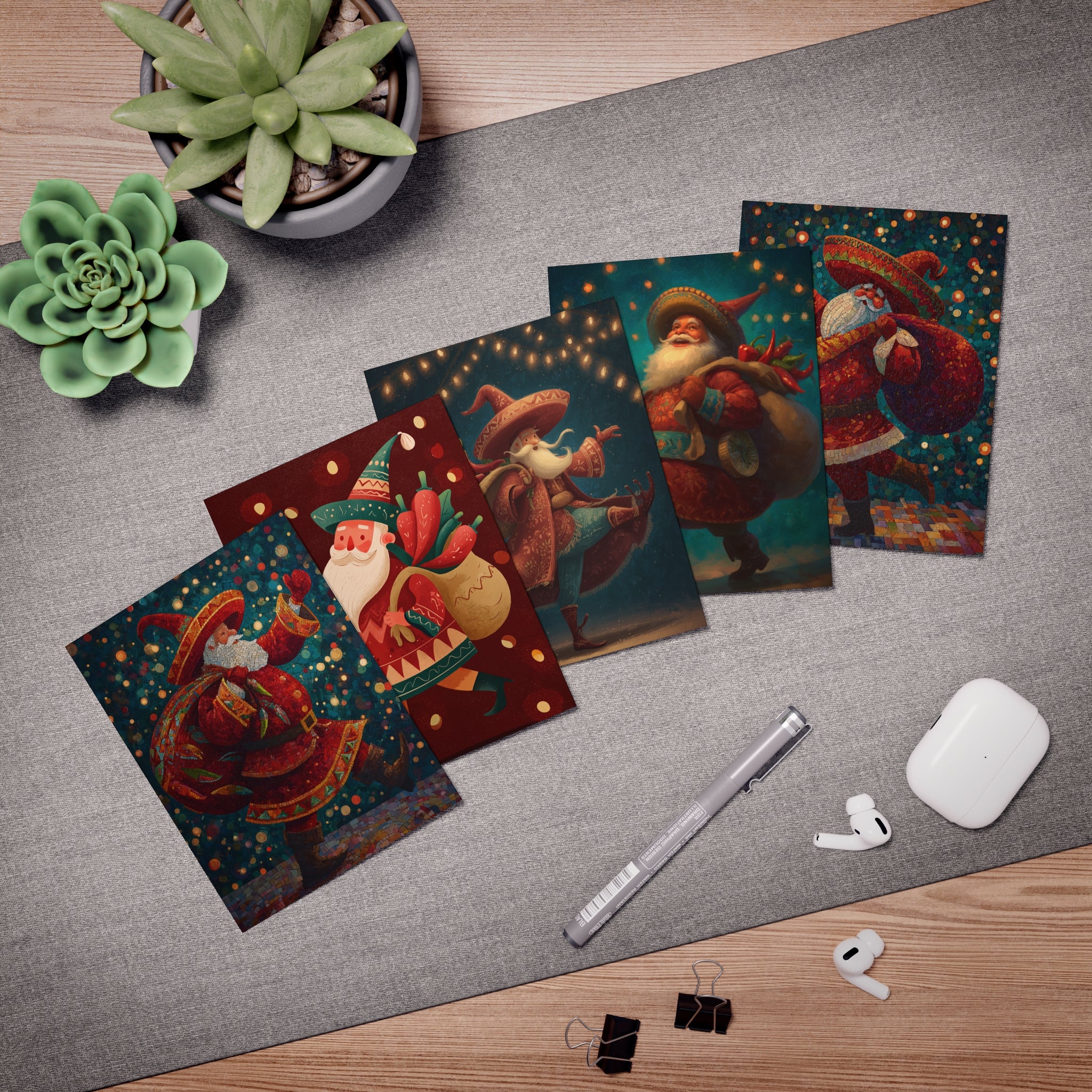 Christmas Mexican Spicy Santa Claus Greeting Cards, 5-Pack,Latino Gift