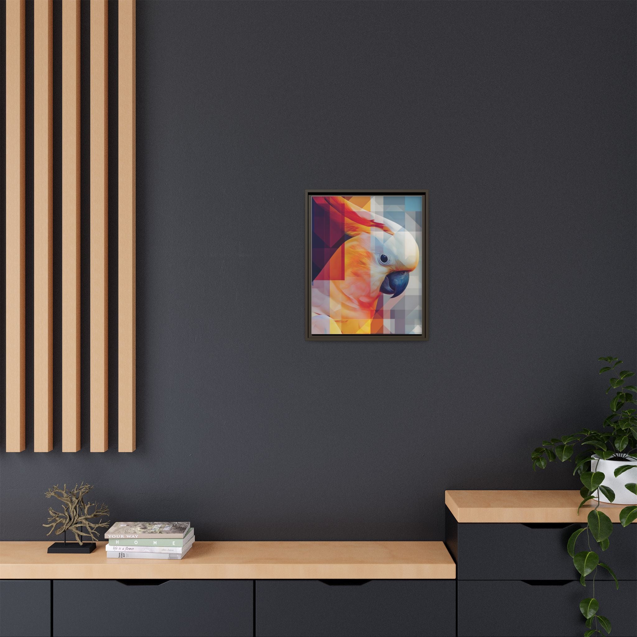 Prismatic Cockatoo Framed Print: Geometric Portrait, Digital Mosaic Artwork   |  Personalized & Custom Orders Available