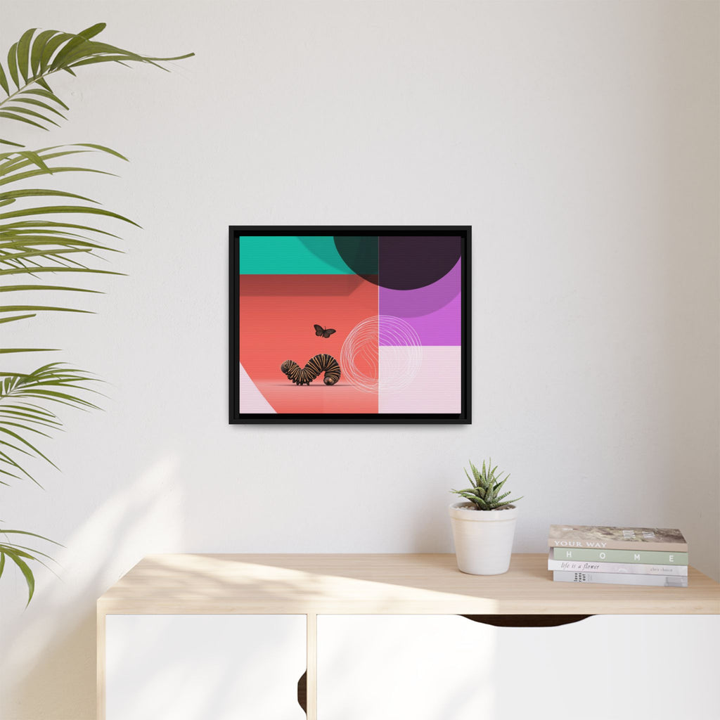 Striped Caterpillar and Butterfly Framed Print , Mid-Century Modern Color Blocks   |  Personalized & Custom Orders Available