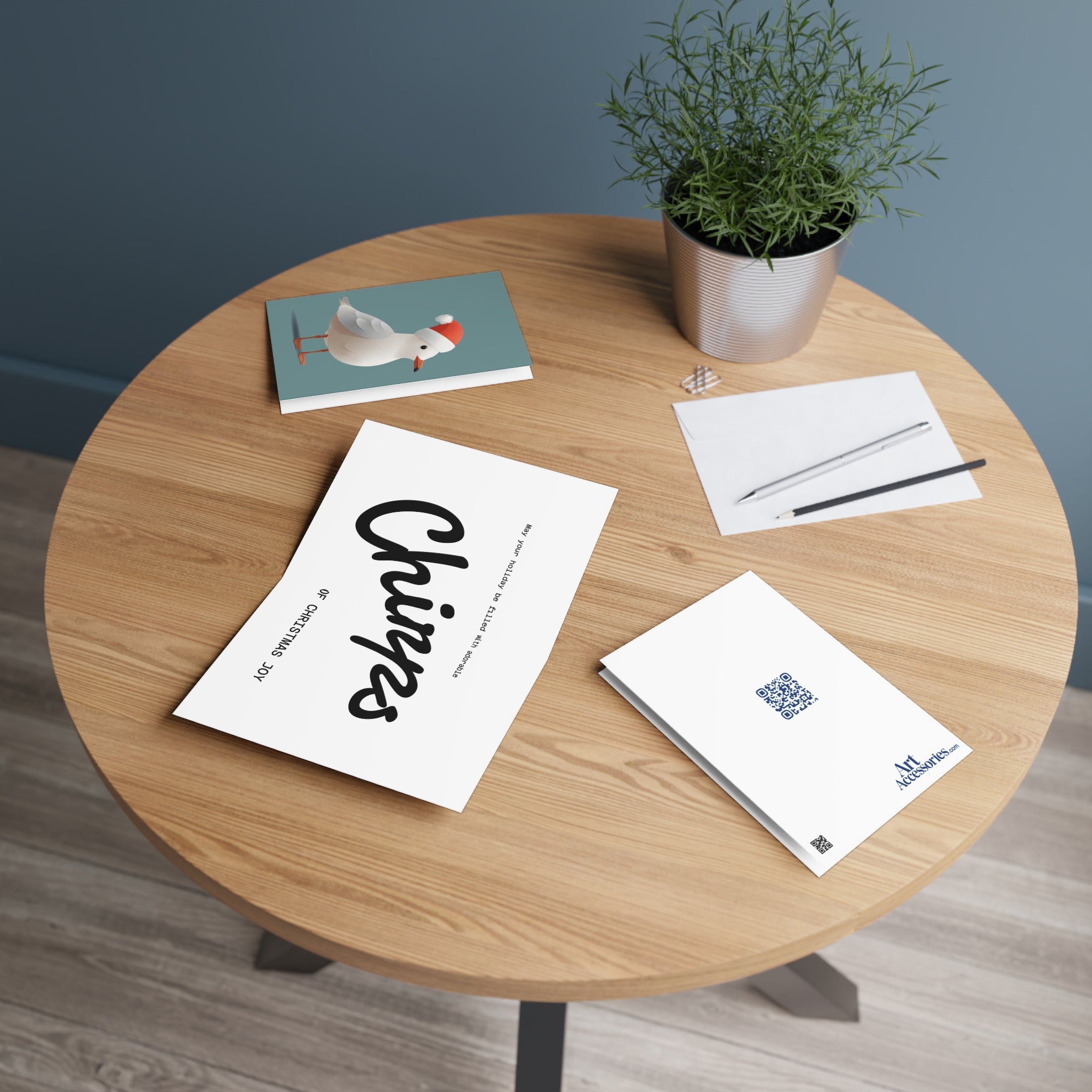 Holiday Gull: Festive Seabird Illustration, Minimalist Winter Art, Charming Coastal Christmas Character | Custom Orders Accepted