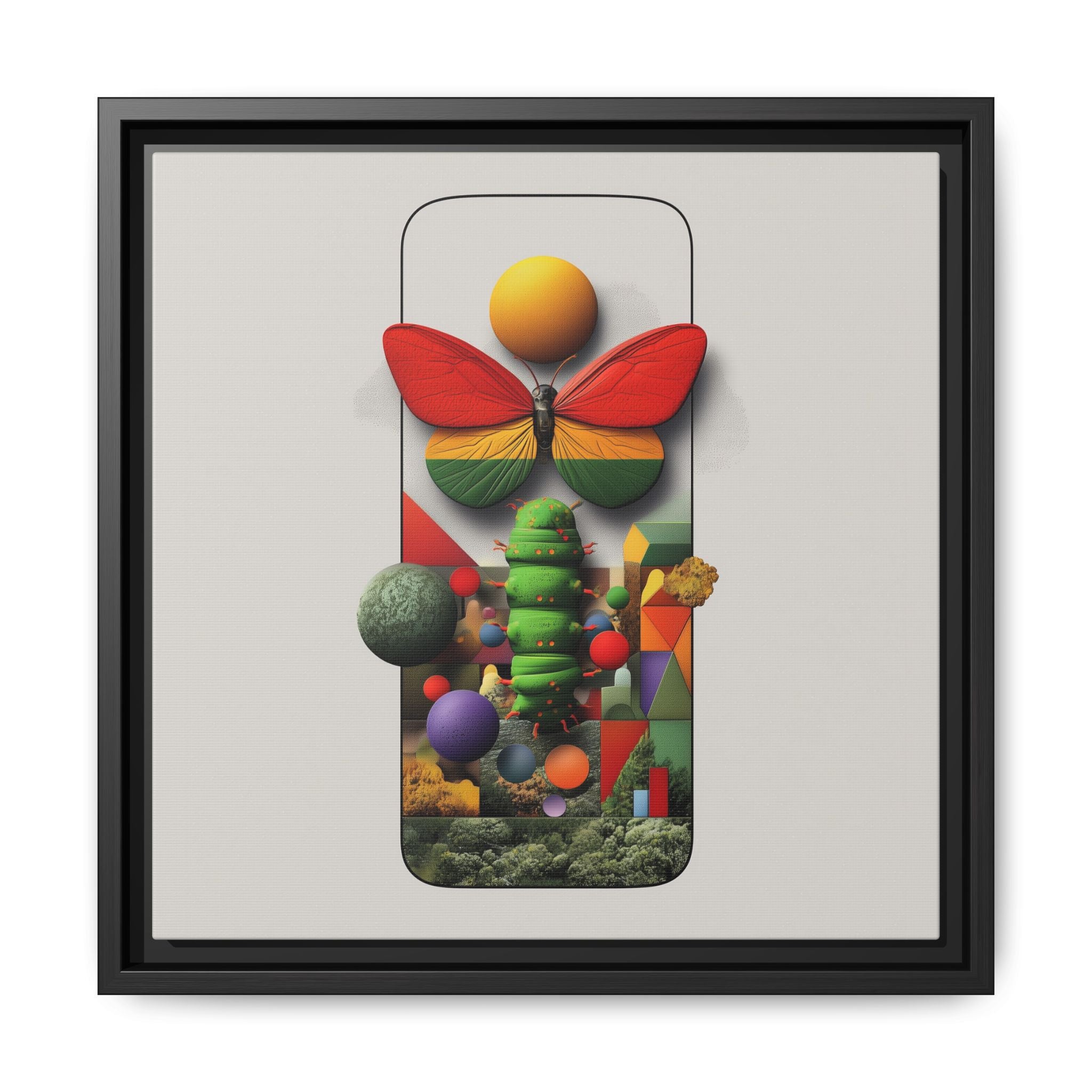 Metamorphosis Framed Print : Geometric Nature Transformation, Vibrant Butterfly Composition   |  Personalized & Custom Orders Available