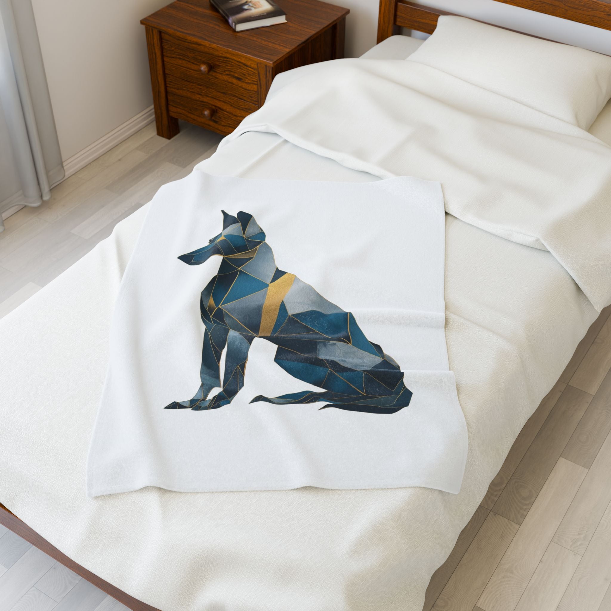 Velveteen Plush Blanket, Geometric Dog Duvet Cover, Soft Cozy Throw, Animal Lover Gift, Bedding Set, Home Decor Accent