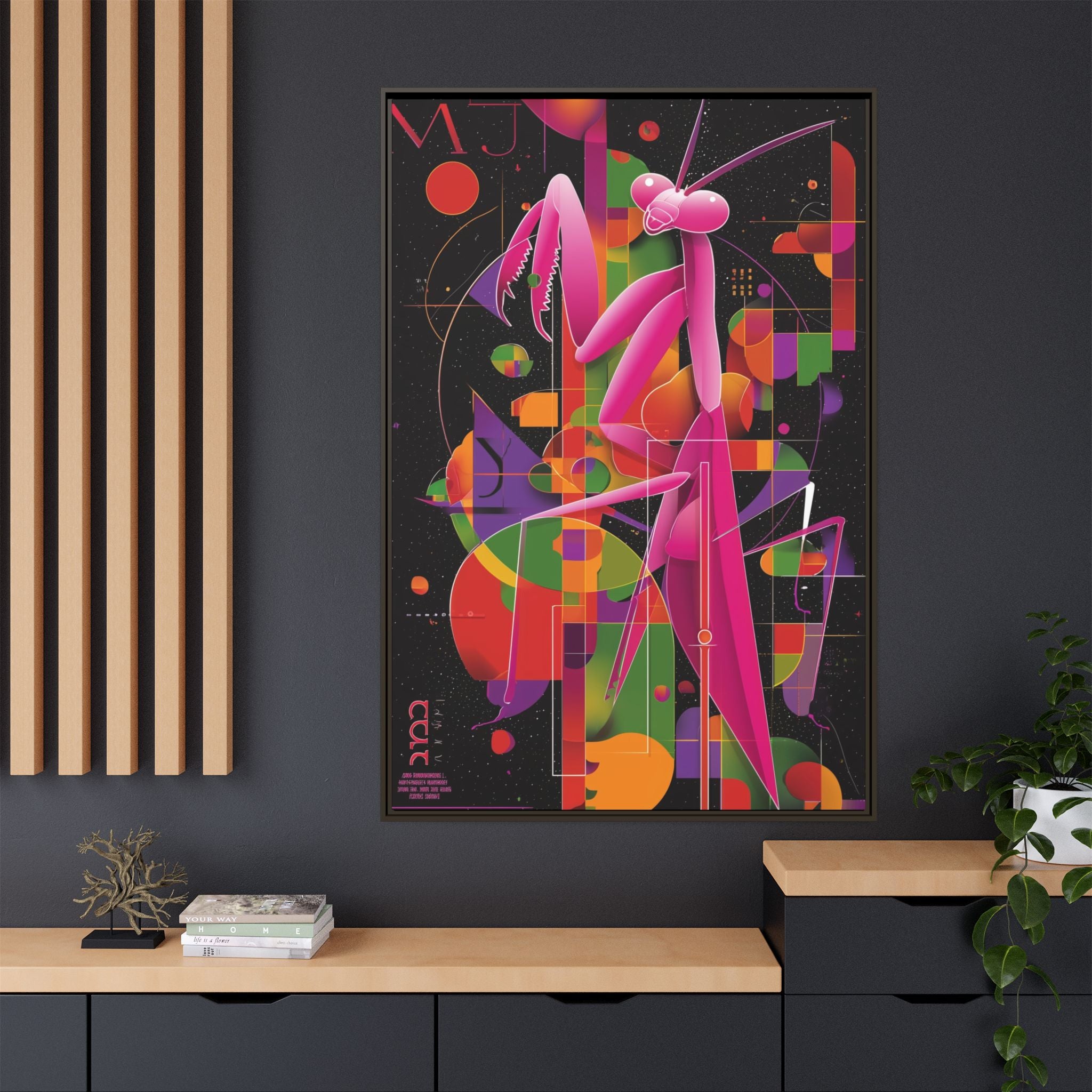Geometric Mantis Framed Print : Starry Night Abstract, Graphic Design Poster   |  Personalized & Custom Orders Available
