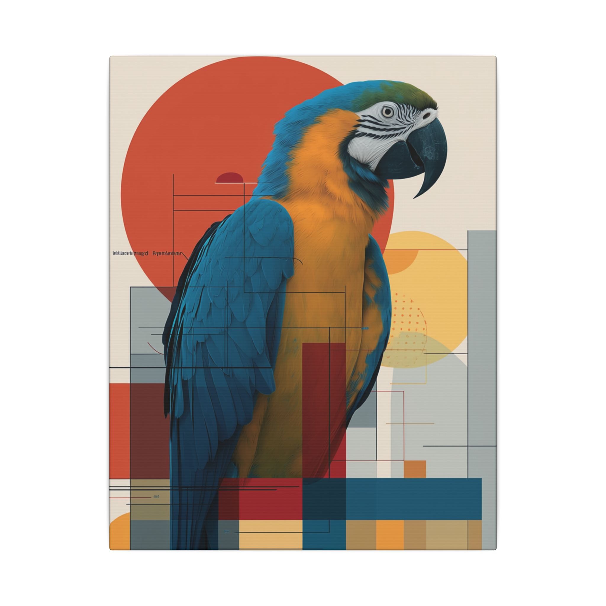Chromatic Convergence: Macaw in Modernist Geometry, Abstract Avian Portrait   |    Custom Orders Available