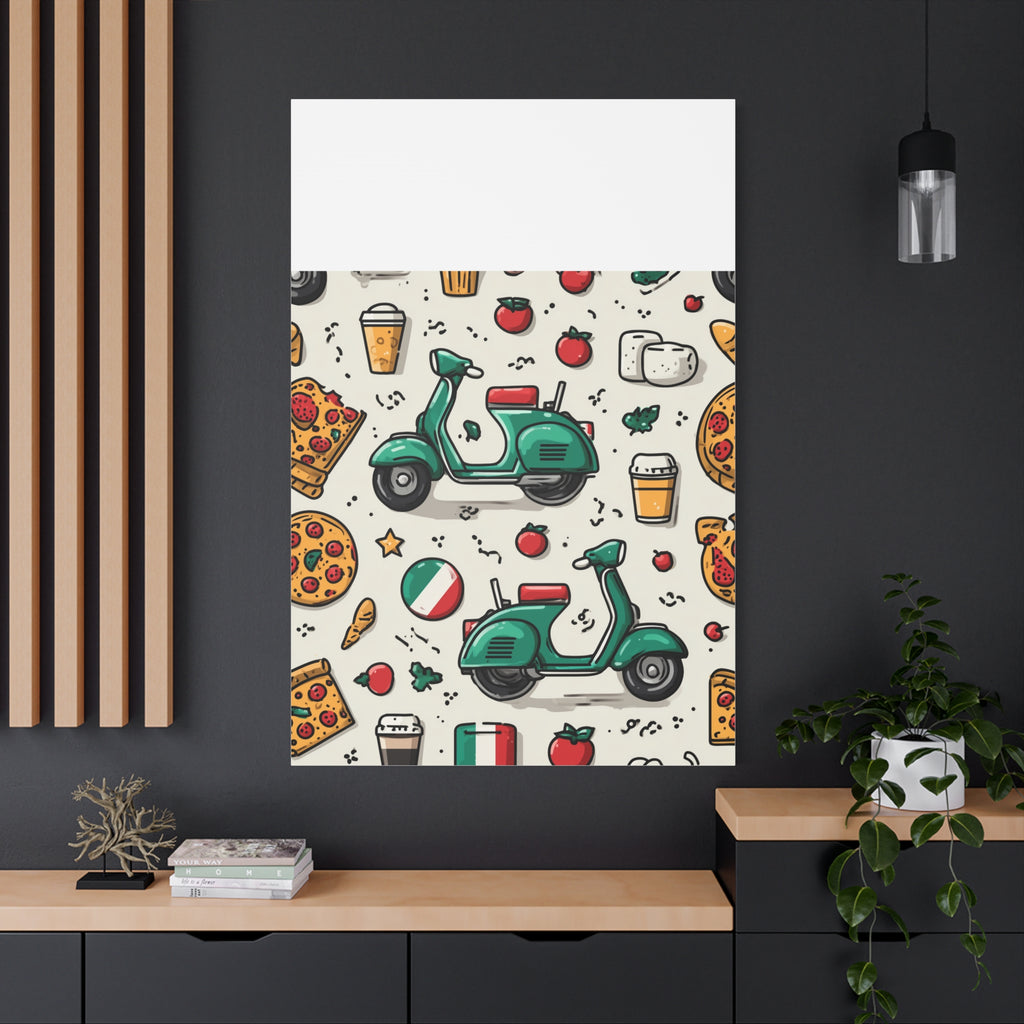 Vibrant Travel Nostalgia Canvas Art, Scooter Decor, Foodie Wall Art, Fun Home Decor, Gift for Adventurers, Kitchen Wall Hanging