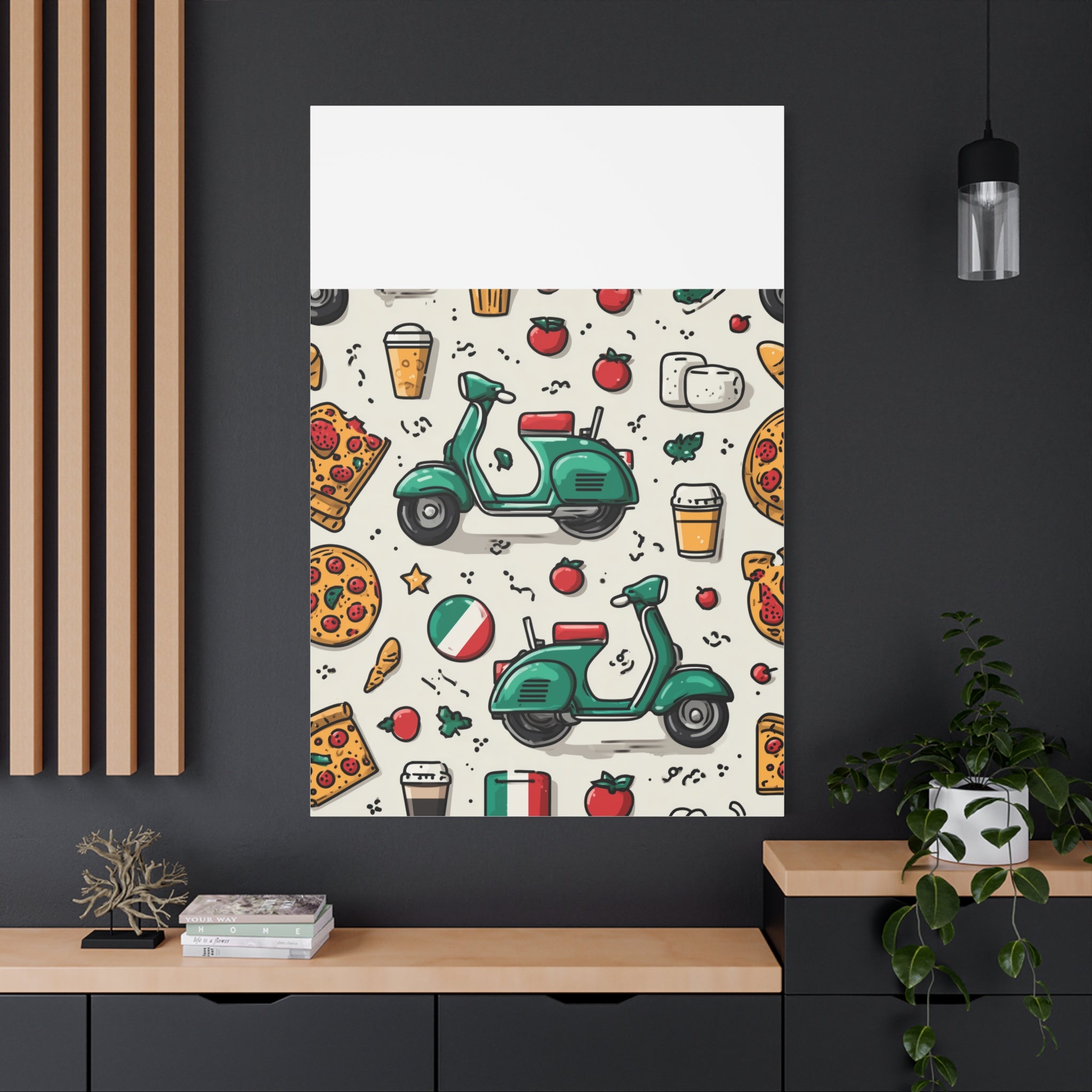 Vibrant Travel Nostalgia Canvas Art, Scooter Decor, Foodie Wall Art, Fun Home Decor, Gift for Adventurers, Kitchen Wall Hanging