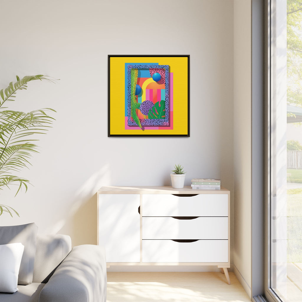 Geometric Rhythms: Abstract Layers of Color, Dimensional Shapes and Tropical Elements, Vibrant Modern Art Composition   |   Custom Orders