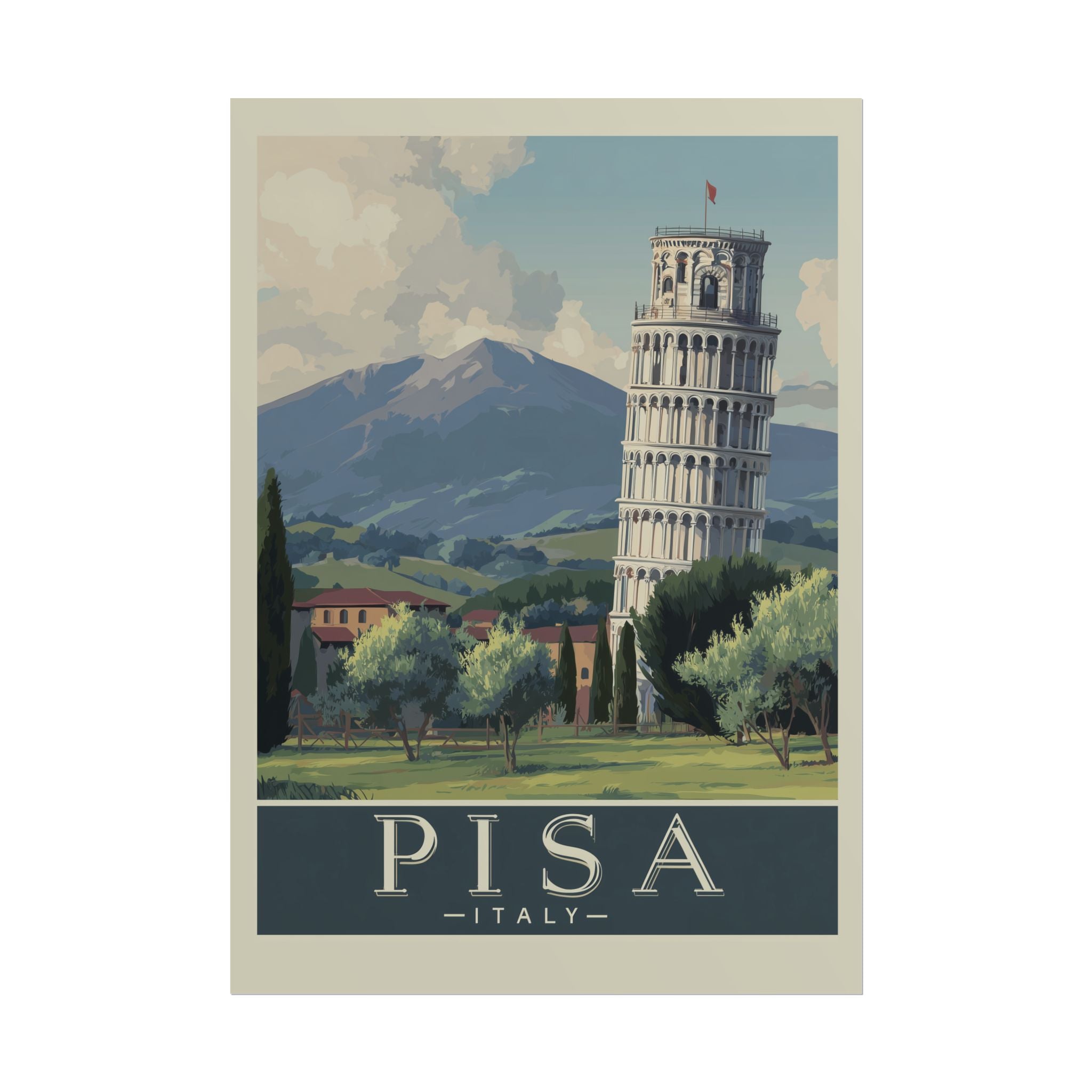 Vintage Pisa Italy Rolled Poster, Travel Wall Art, Home Decor, Gift for Travelers, Retro Print of Leaning Tower