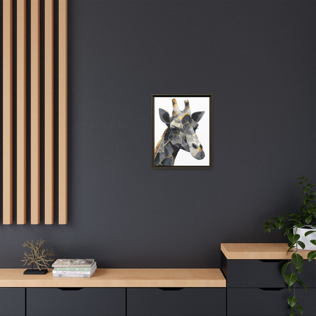 Geometric Giraffe Mosaic Framed Print : Contemporary Cubist Animal Portrait, Metallic Gold Angular Design   |   Custom Orders Available
