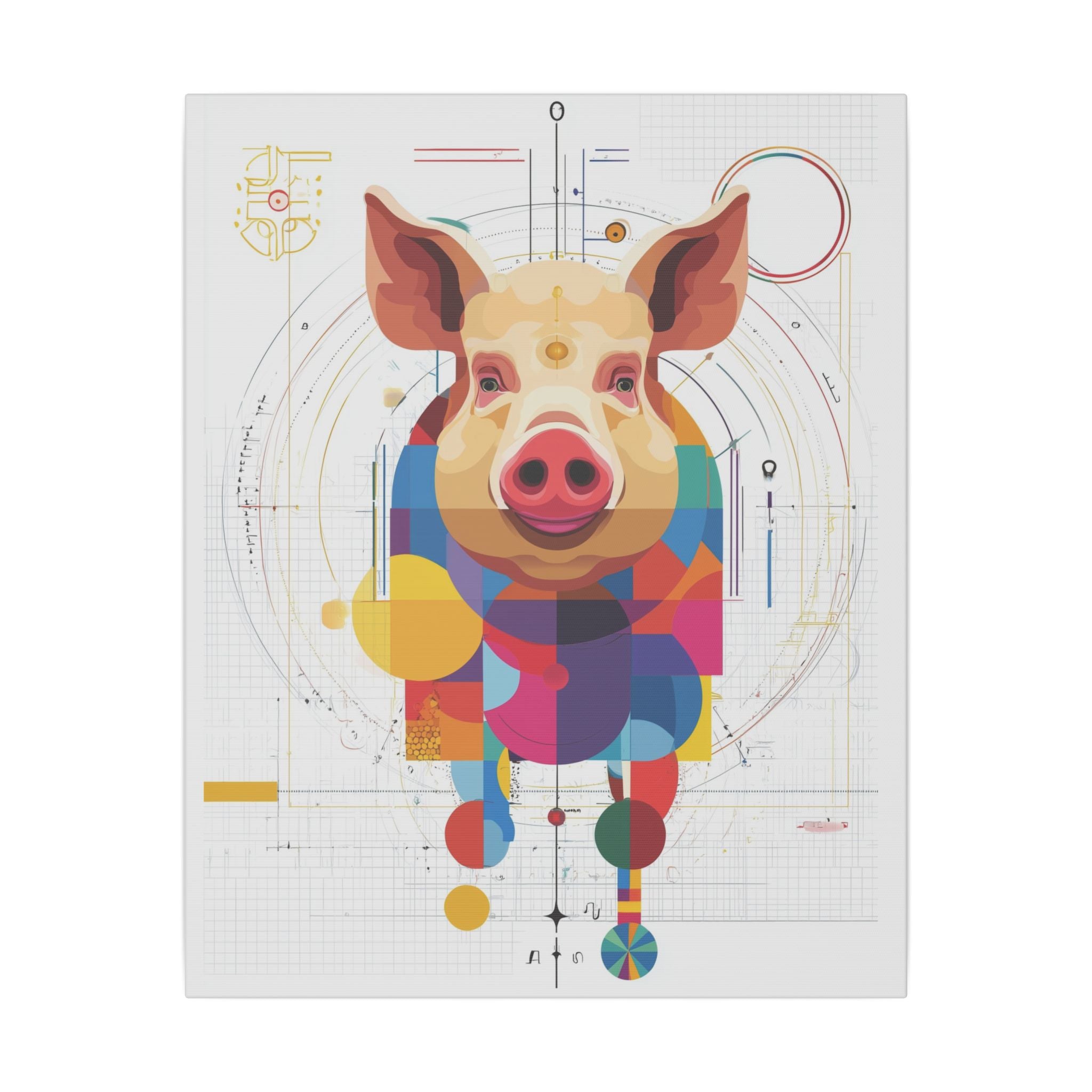 Geometric Pig Portrait: Cubist Animal Art, Technical Design Illustration   |    Custom Orders Available