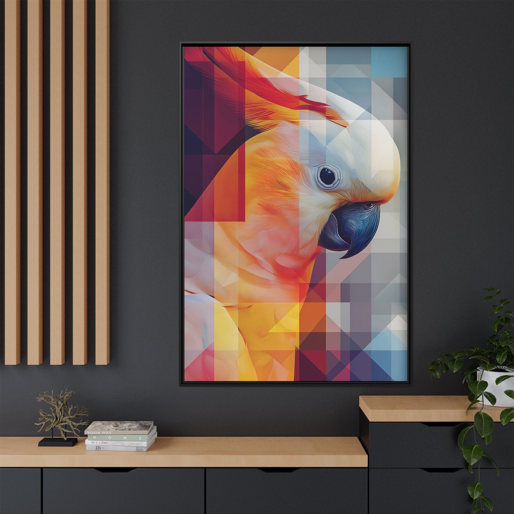 Prismatic Plume: Geometric Parrot Portrait, Digital Mosaic Abstraction   |    Custom Orders Available