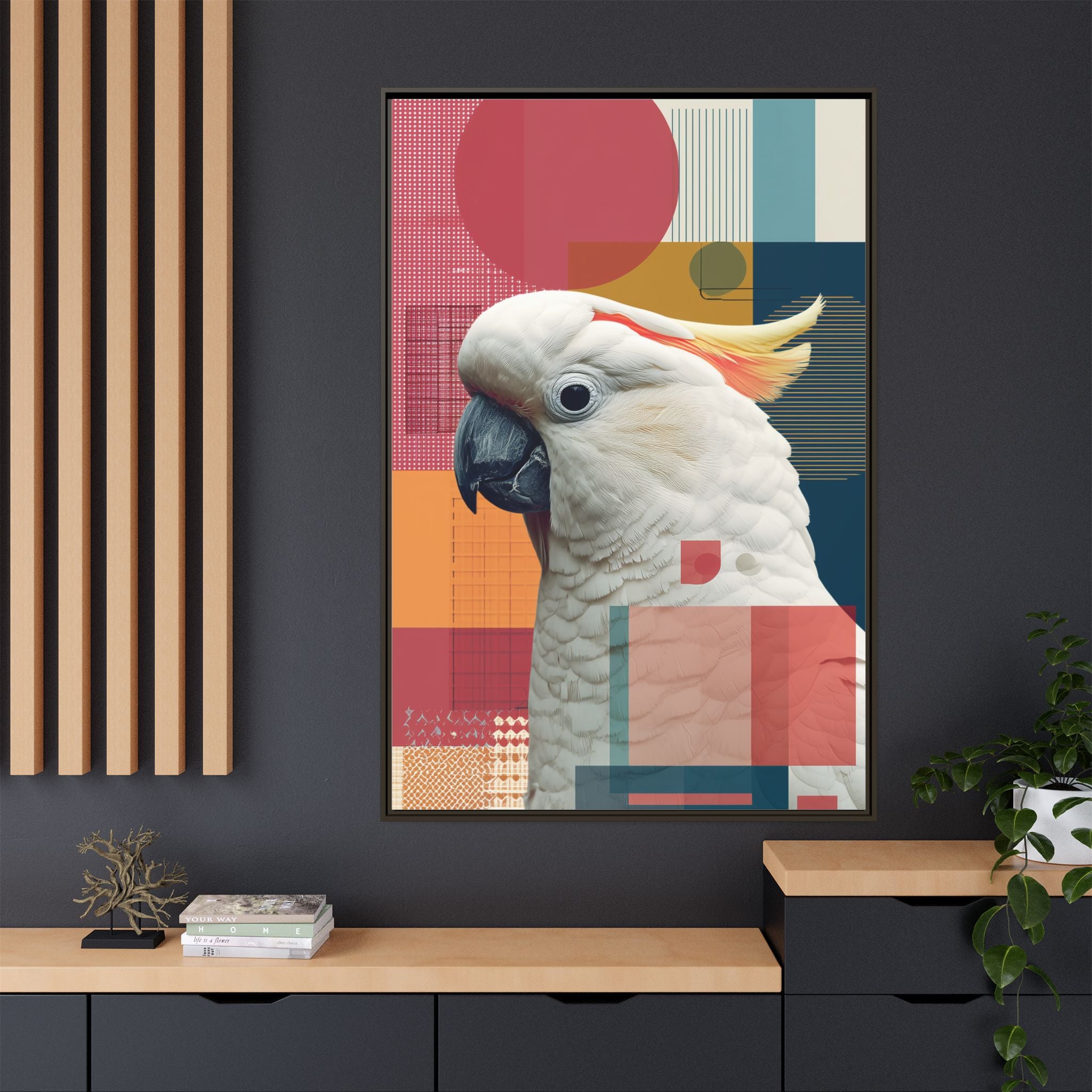 Cockatoo in Geometry: Mid-Century Modern Wildlife Art, Photorealistic Nature Print   |    Custom Orders Available