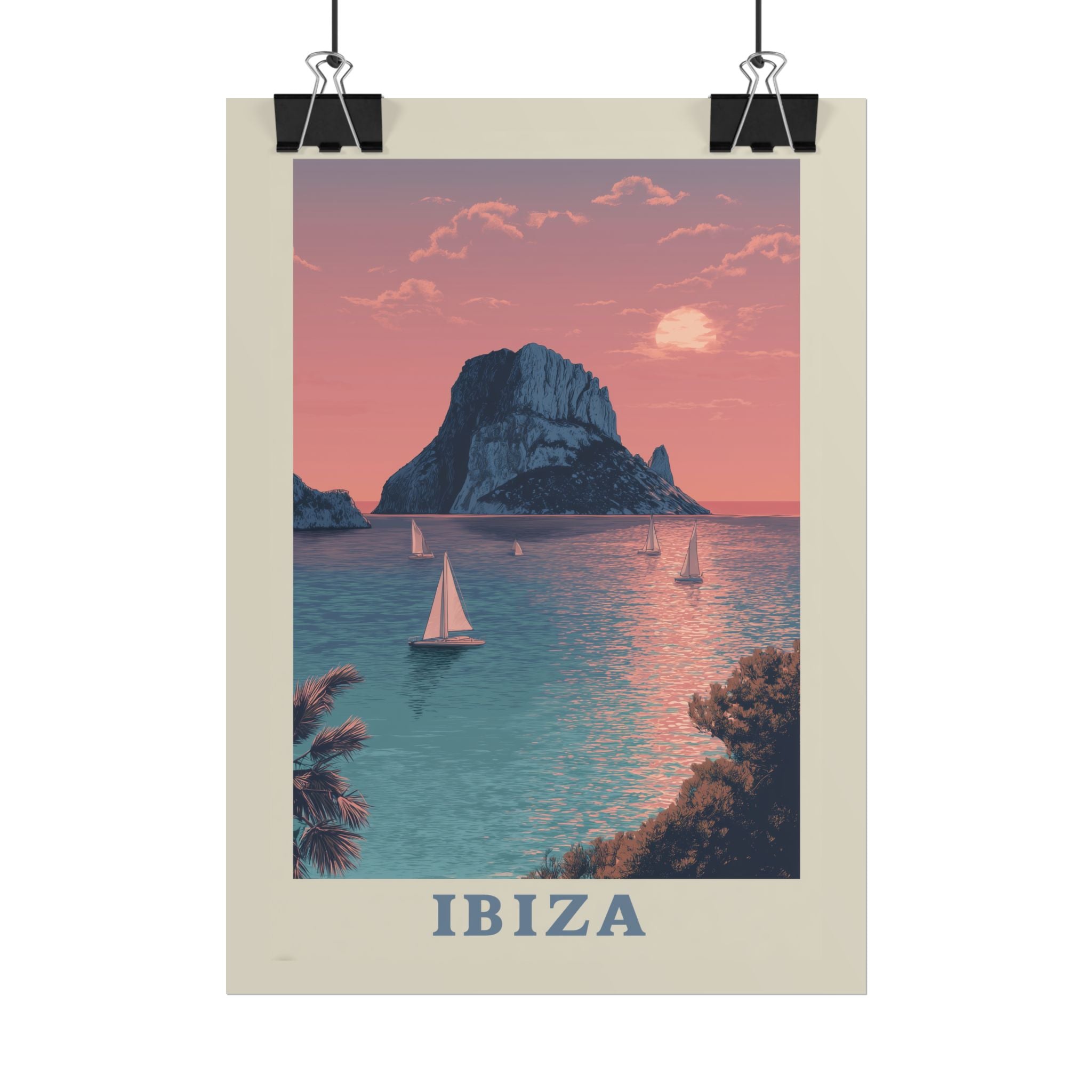 Ibiza Sunset Serenade: Vintage Travel Poster, Mediterranean Coastal Landscape   |    Custom Orders Available