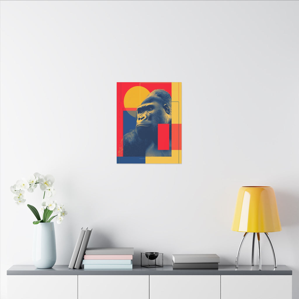Regal Primate: Geometric Pop Art Portrait, Blue and Yellow Gorilla Graphic, Contemporary Wildlife Design   |  Personalized & Custom Orders