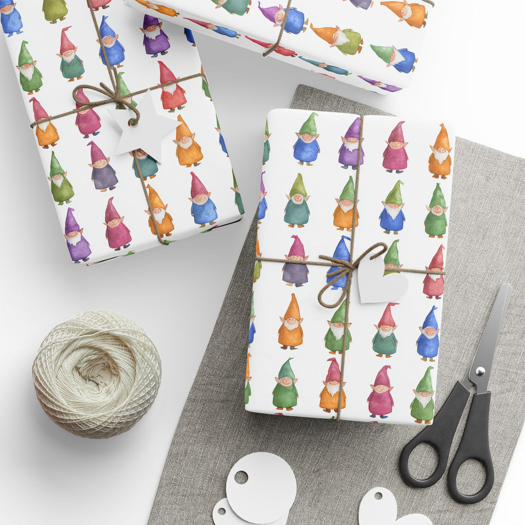 Gnome Pattern Wrapping Paper Roll – Colorful Scandinavian Gnomes Holiday Gift Wrap