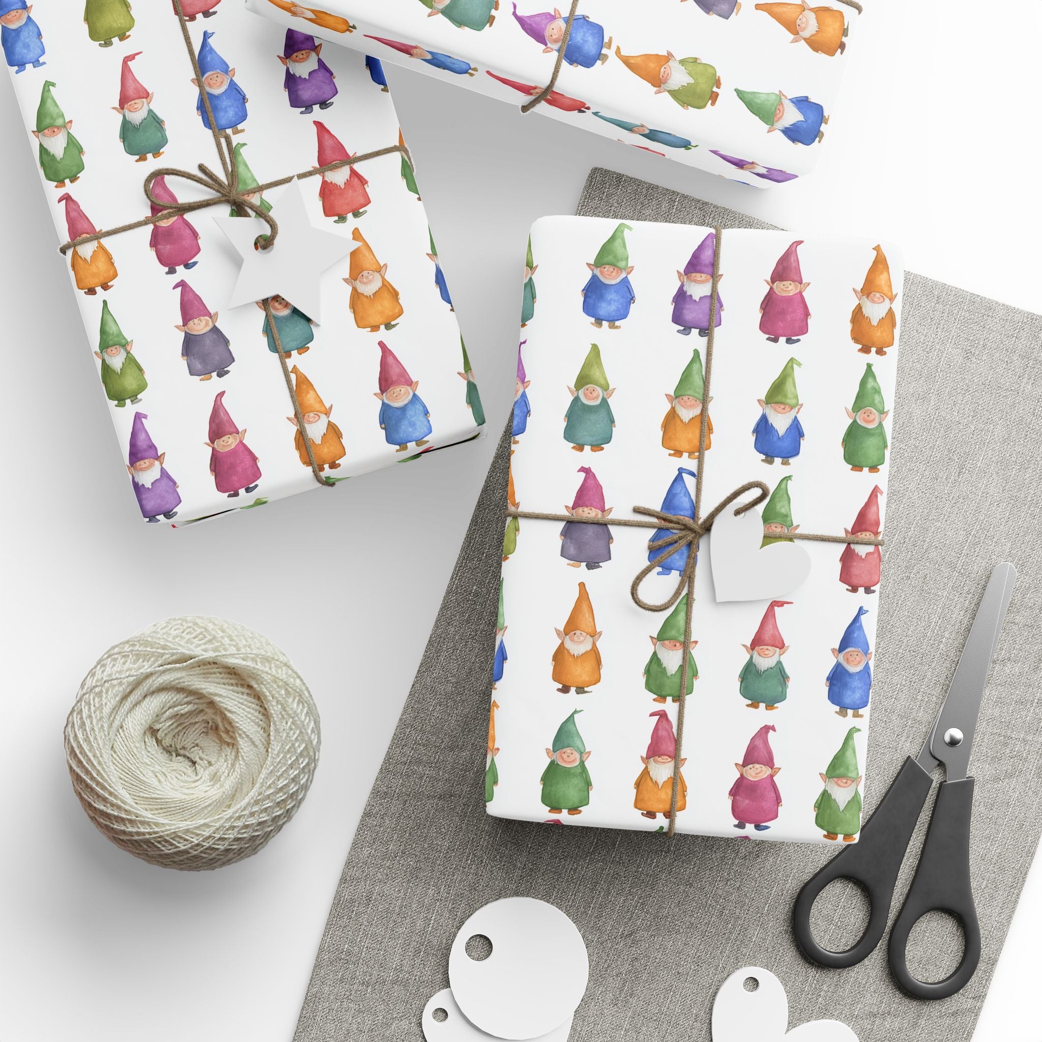 Gnome Pattern Wrapping Paper Roll – Colorful Scandinavian Gnomes Holiday Gift Wrap