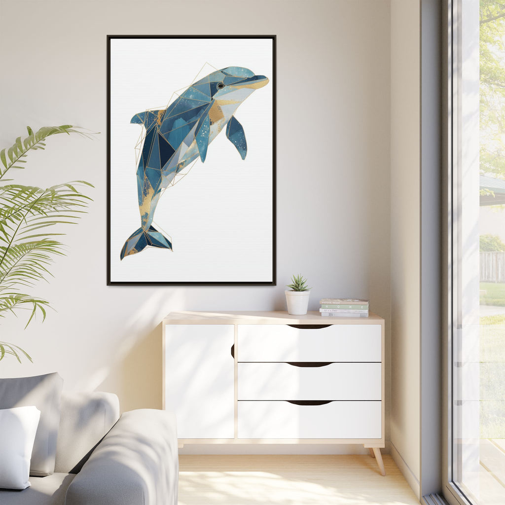 Crystalline Dolphin Framed Print : Geometric Marine Mosaic, Fractalized Blue Abstract   |  Personalized & Custom Orders Available