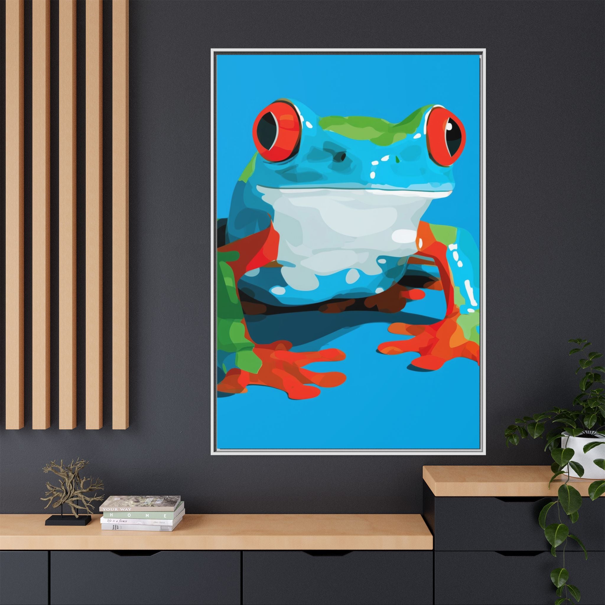 Red-Eyed Green Tree Frog Framed Print : Graphic Design, Pop Art Amphibian Portrait   |  Personalized & Custom Orders Available