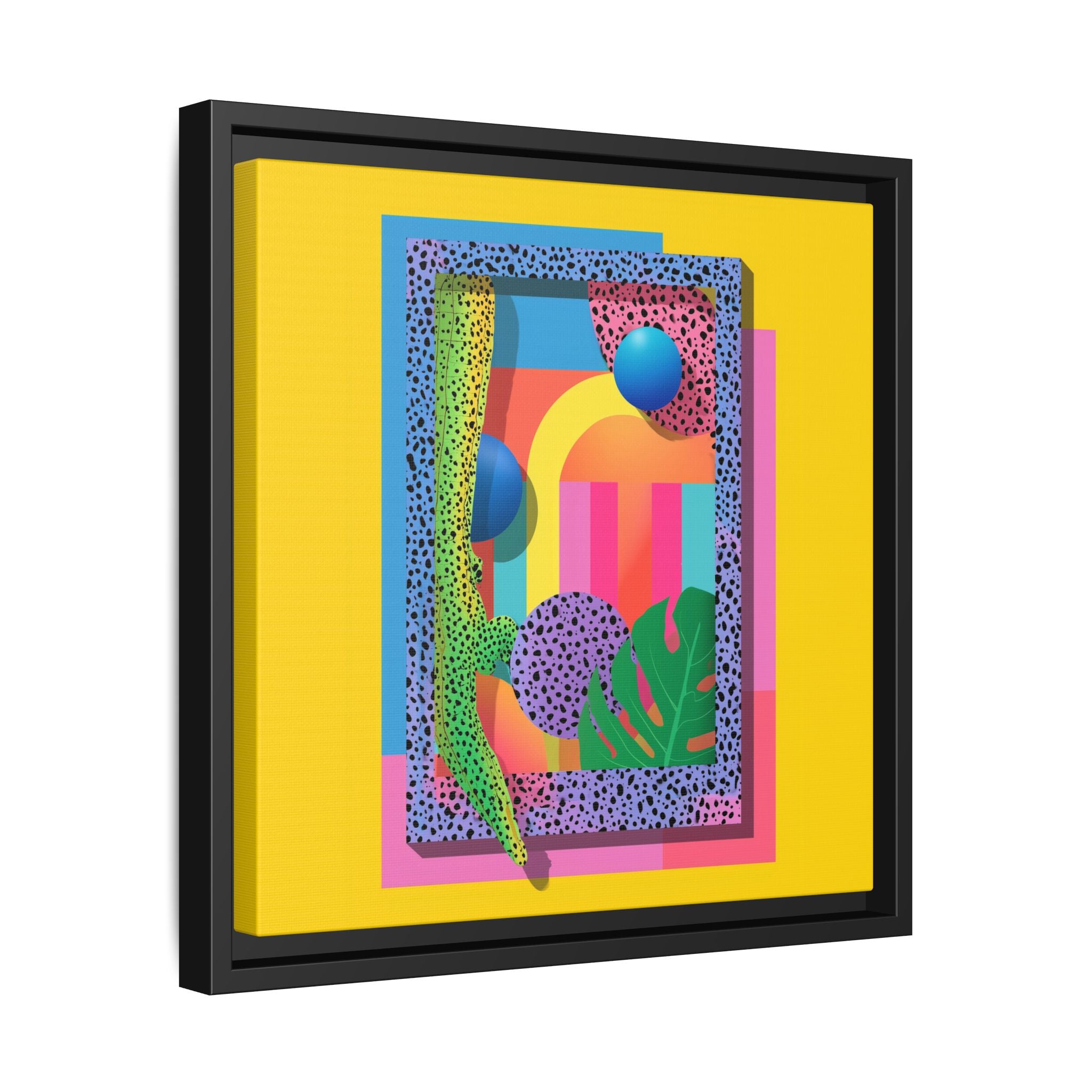 Geometric Rhythms: Abstract Layers of Color, Dimensional Shapes and Tropical Elements, Vibrant Modern Art Composition   |   Custom Orders
