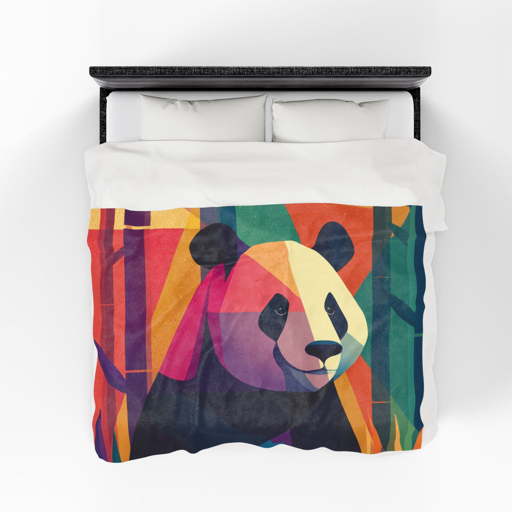 Geometric Panda Plush Blanket: Abstract, Digital Art Illustration, Colorful Wildlife Interpretation   |  Personalized & Custom
