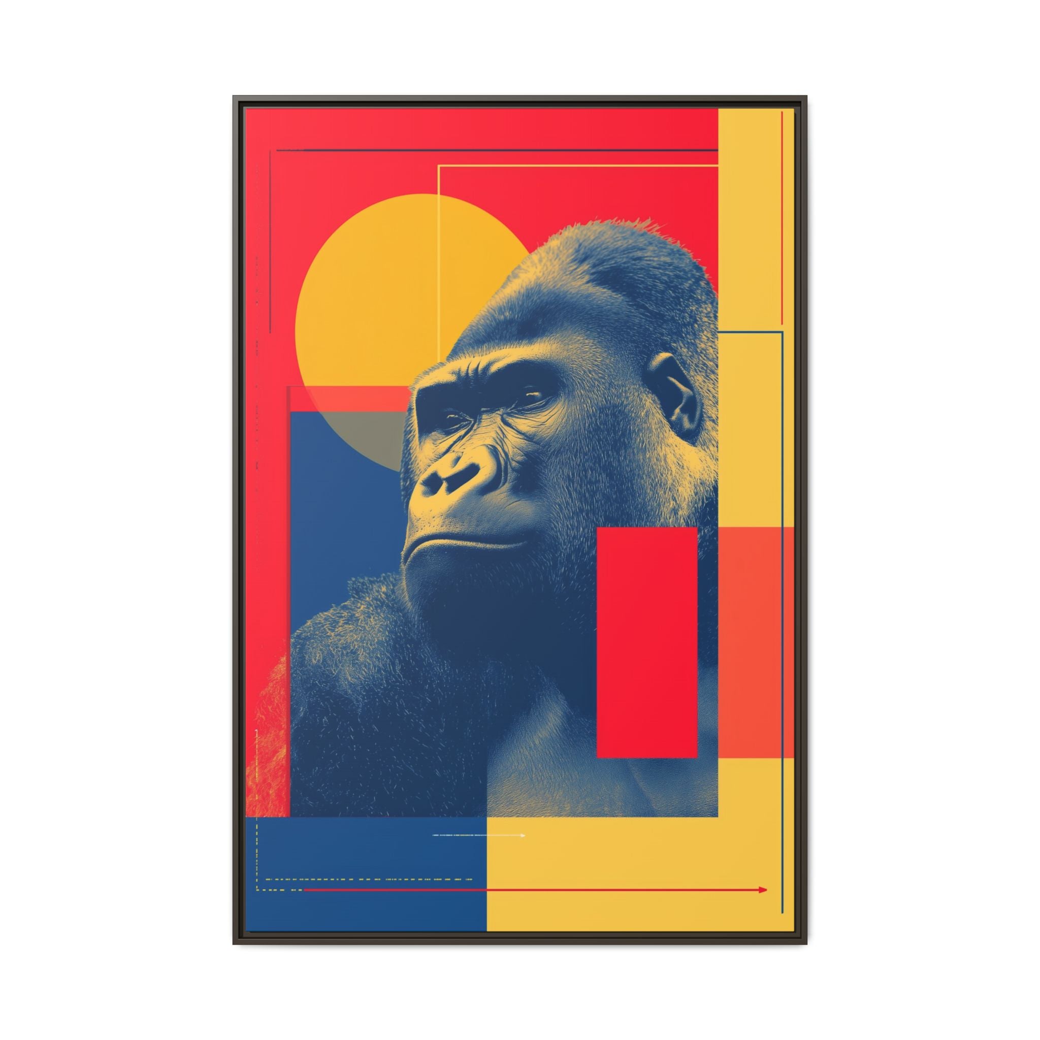 Primal Geometry: Gorilla Portrait in Blue and Yellow, Pop Art Graphic Design   |  Personalized & Custom Orders Available