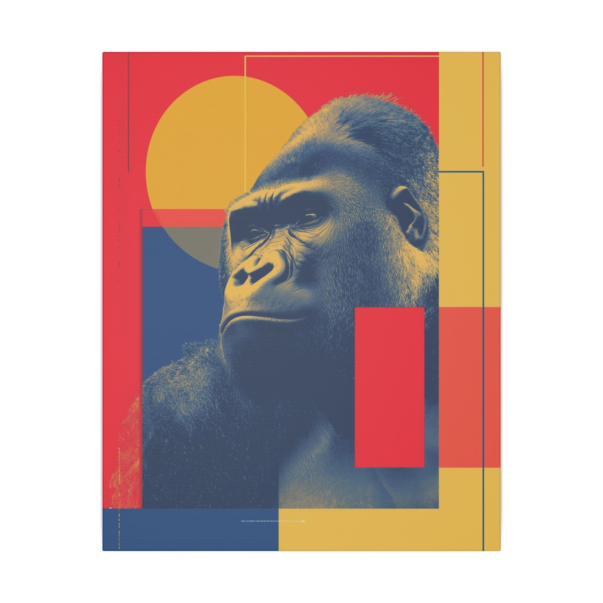 Regal Primate: Geometric Pop Art Portrait, Blue and Yellow Gorilla Graphic, Contemporary Wildlife Design   |  Personalized & Custom Orders