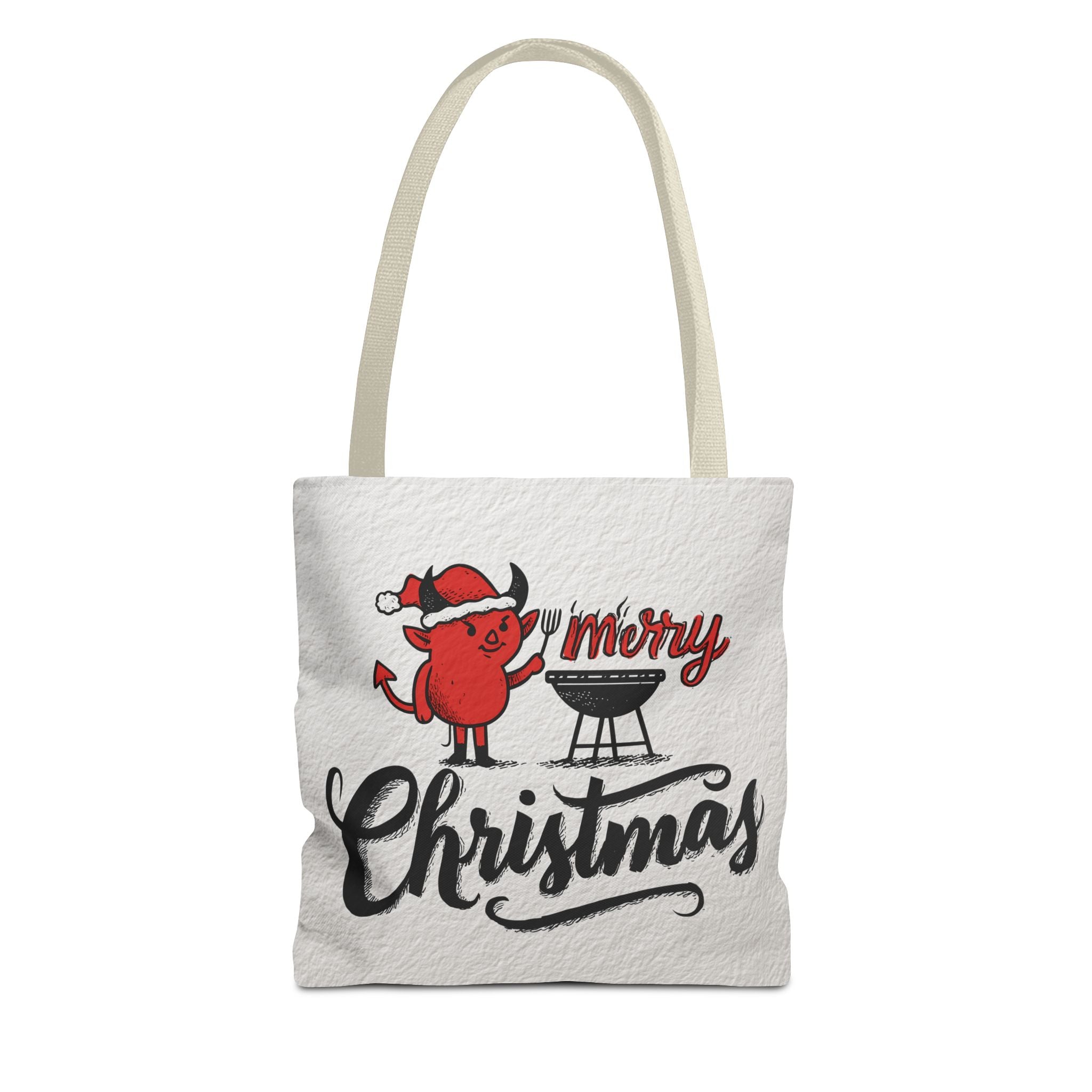 Festive Tote Bag, Christmas Gift, Holiday Shopping Bag, Red Devil BBQ Design, Merry Christmas Tote