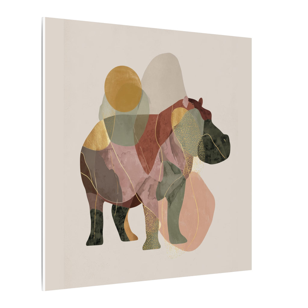 Fragmented Hippo: Geometric Abstraction, Earthy Mosaic Composition   |    Custom Orders Available