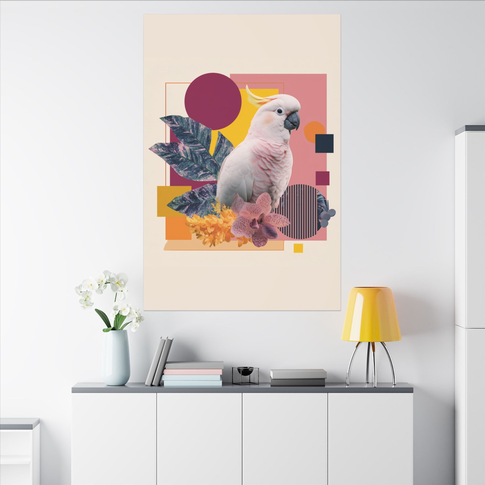 Cockatoo Chromatics: Geometric Botanical Fusion, Modern Graphic Design   |    Custom Orders Available
