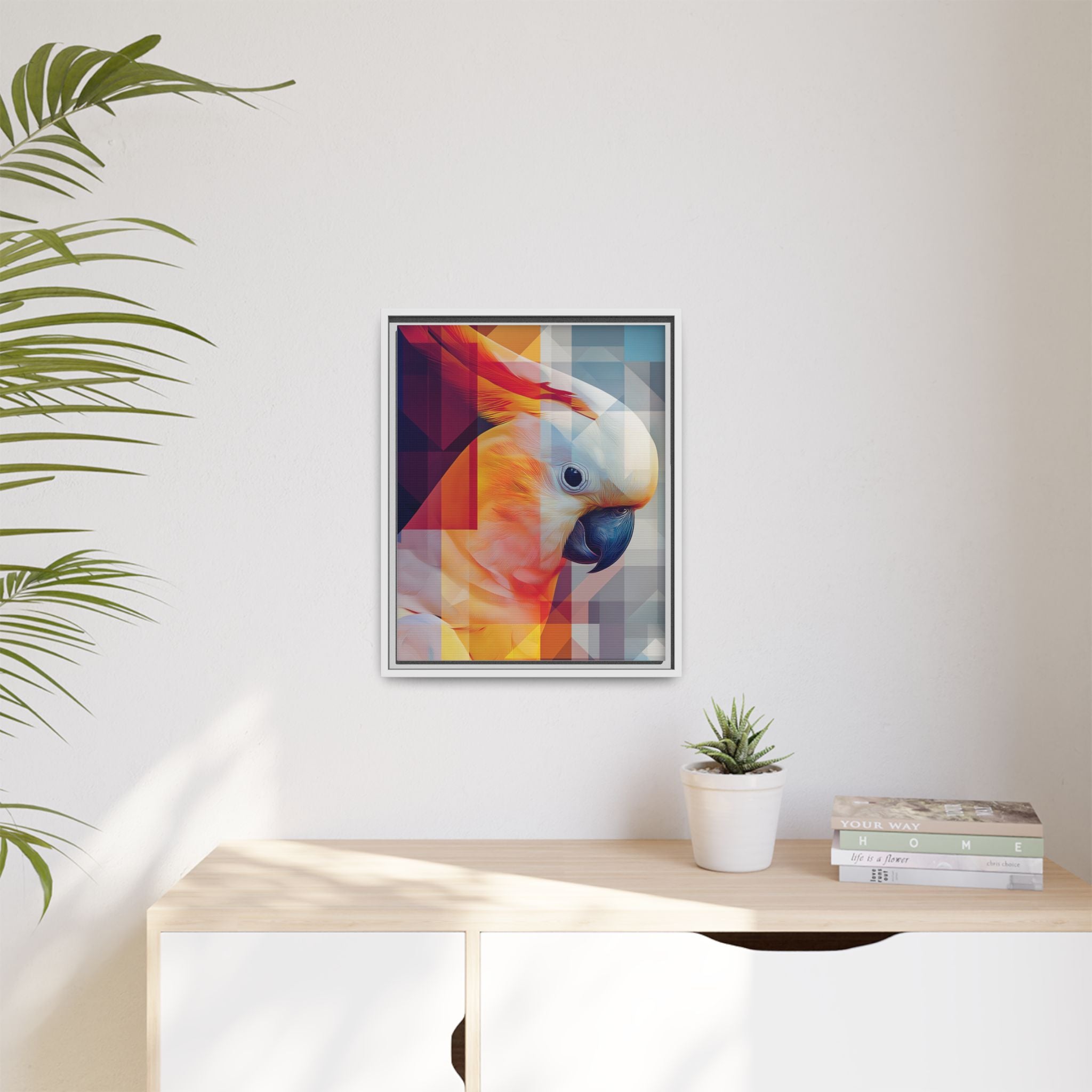 Prismatic Cockatoo Framed Print: Geometric Portrait, Digital Mosaic Artwork   |  Personalized & Custom Orders Available