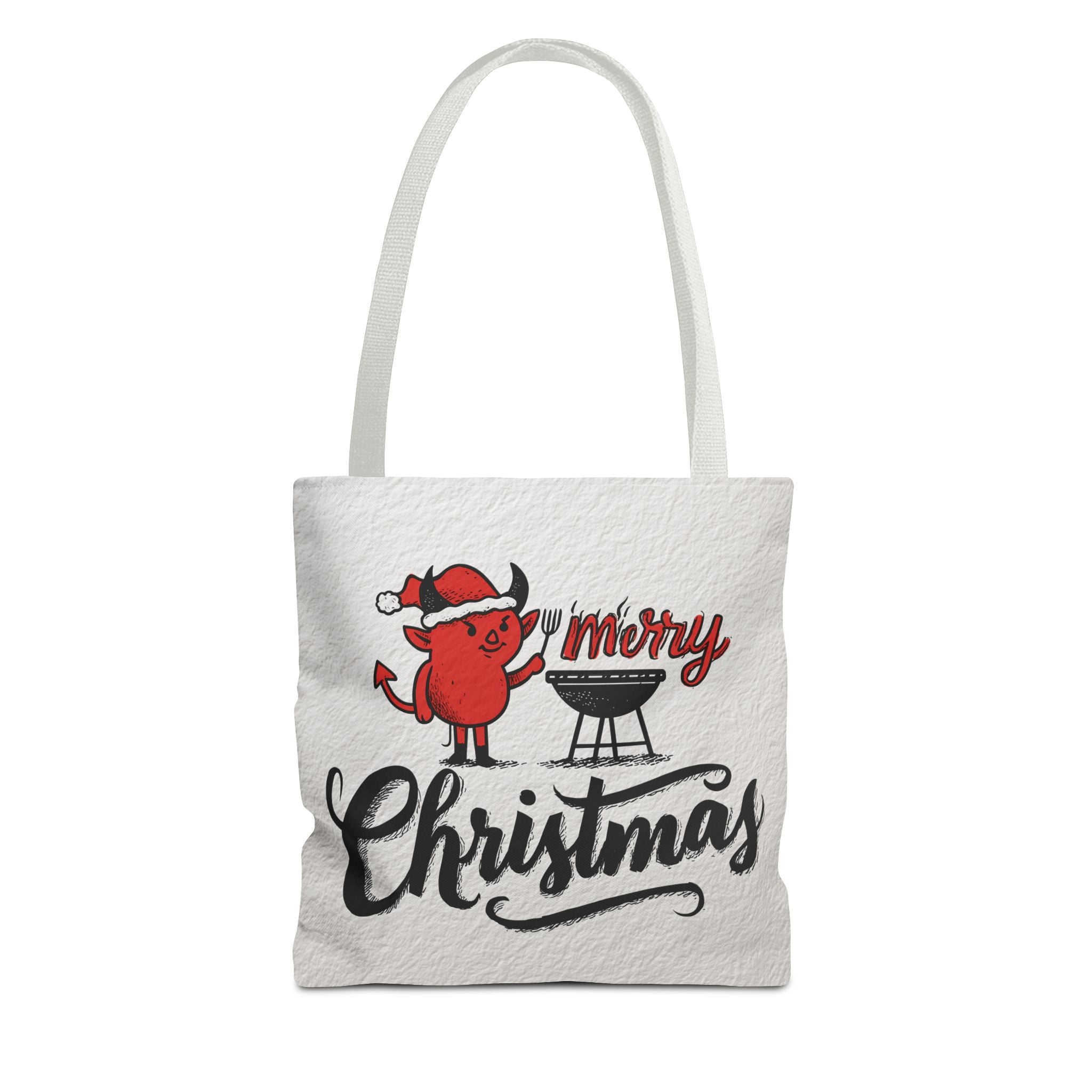 Festive Tote Bag, Christmas Gift, Holiday Shopping Bag, Red Devil BBQ Design, Merry Christmas Tote