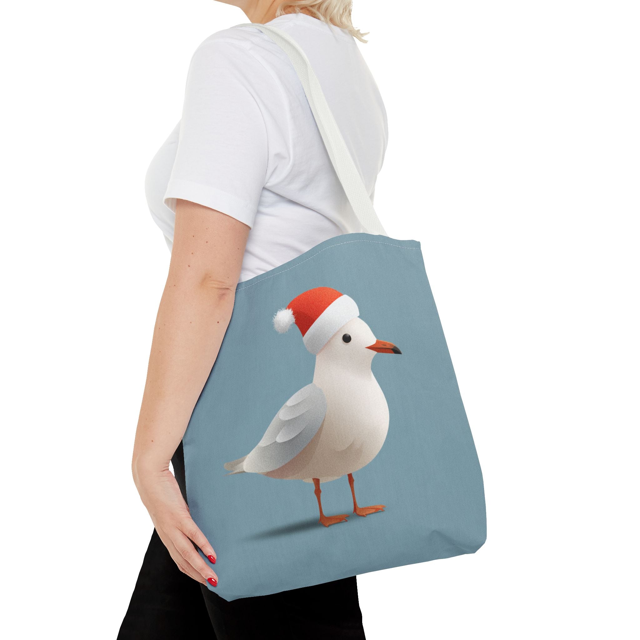 Christmas Seagull Tote Bag, Holiday Shopping Bag, Eco-Friendly Gift Bag, Cute Coastal Accessories, Winter Tote for Bird Lovers